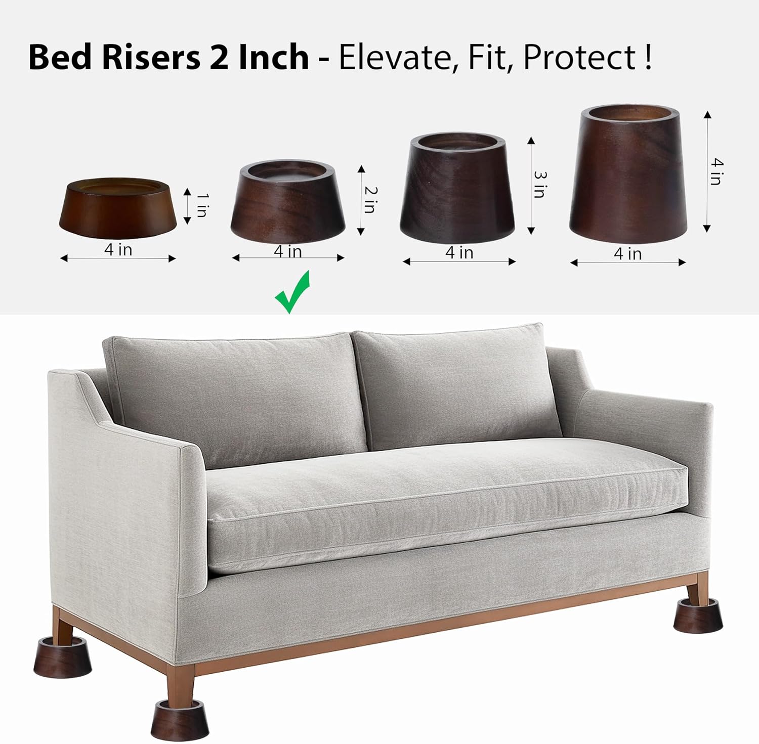 bed risers Premium Pine Wood Support 2 Inch Lift Heavy-Duty Dark Brown