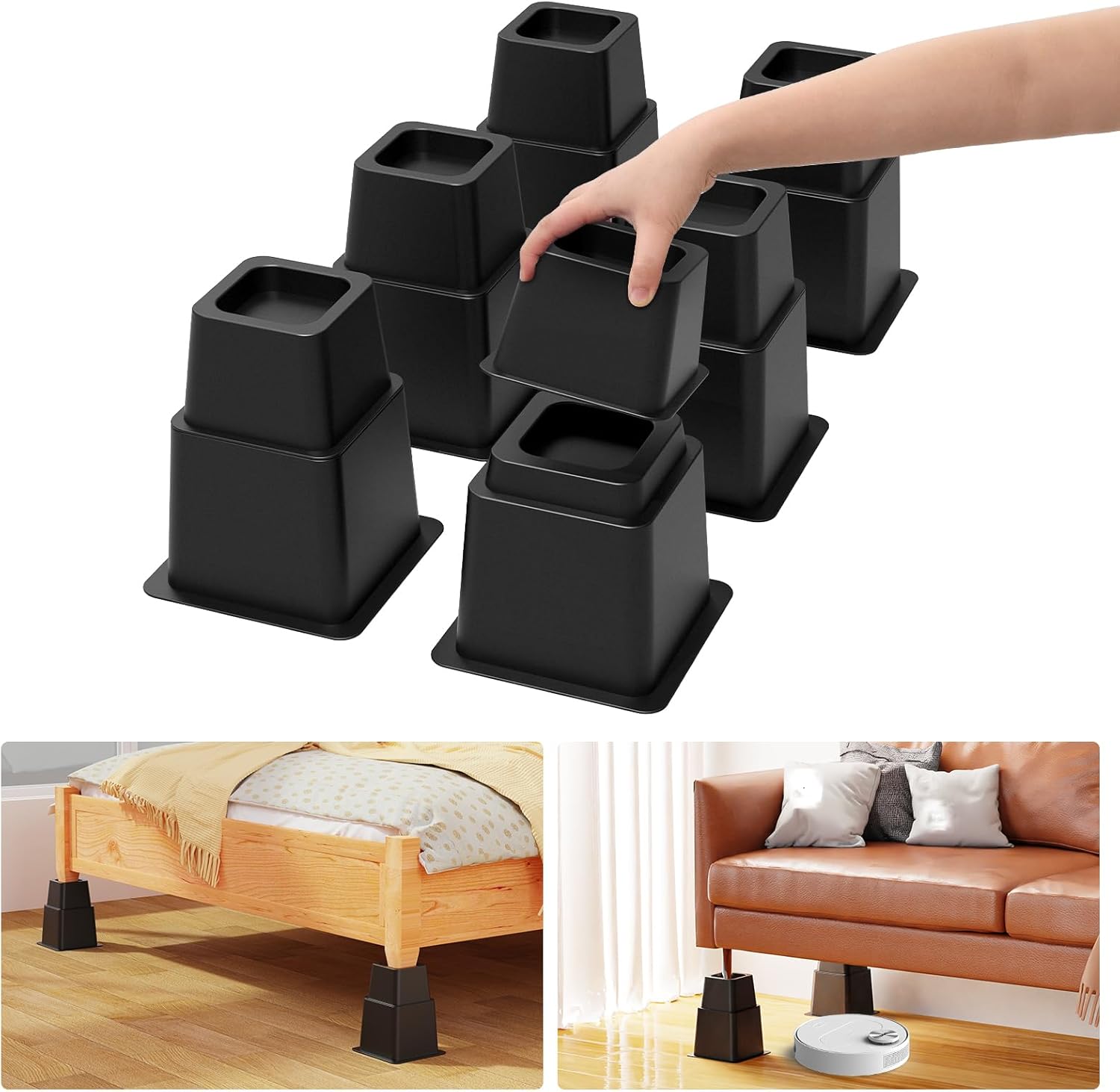 3 5 or 8 Inch Bed Risers Heavy Duty Set of 6 Black