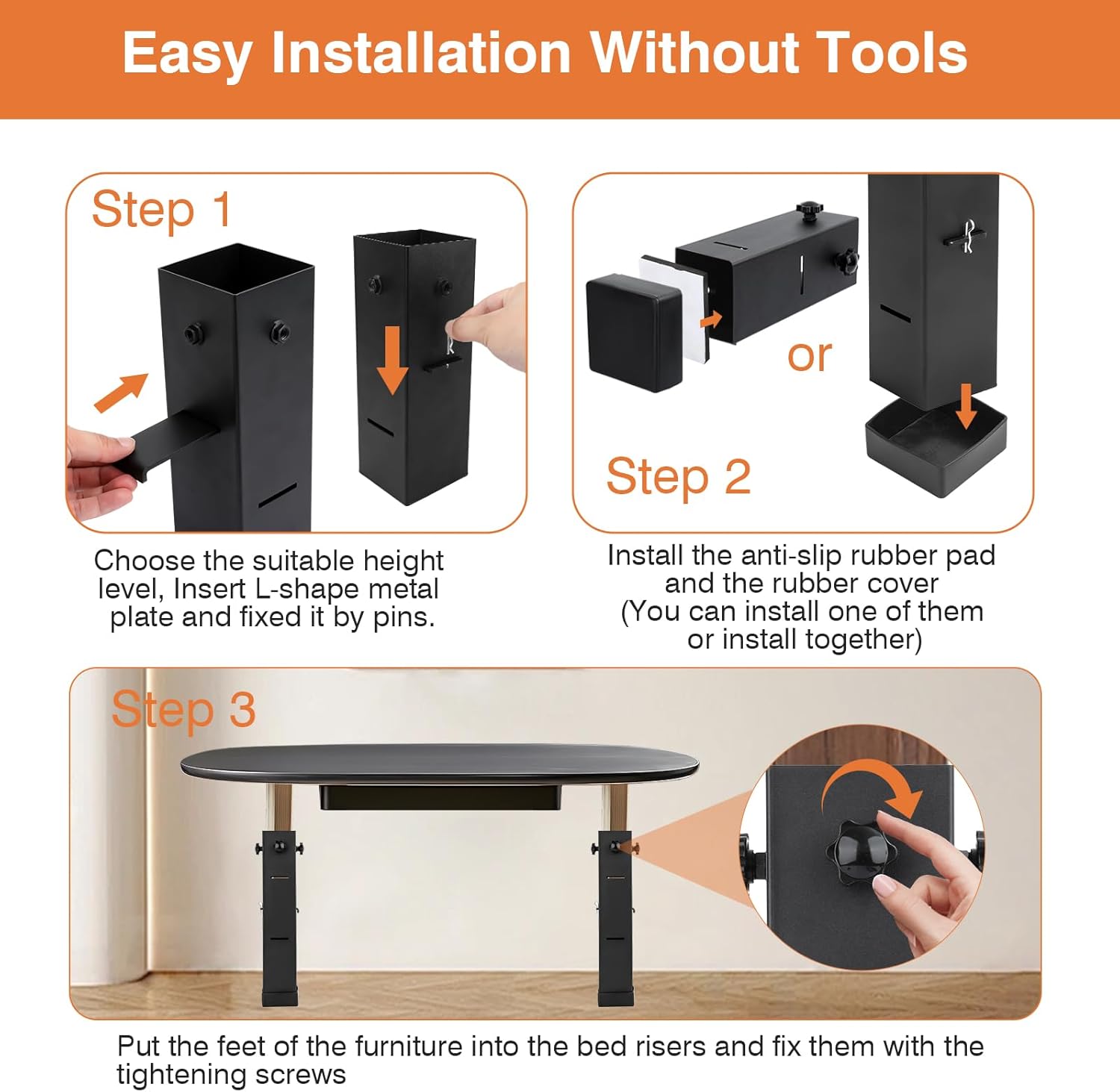 Multi-Height Metal Bed Risers - Heavy Duty Storage Solution for Your Bed Sofa or Table