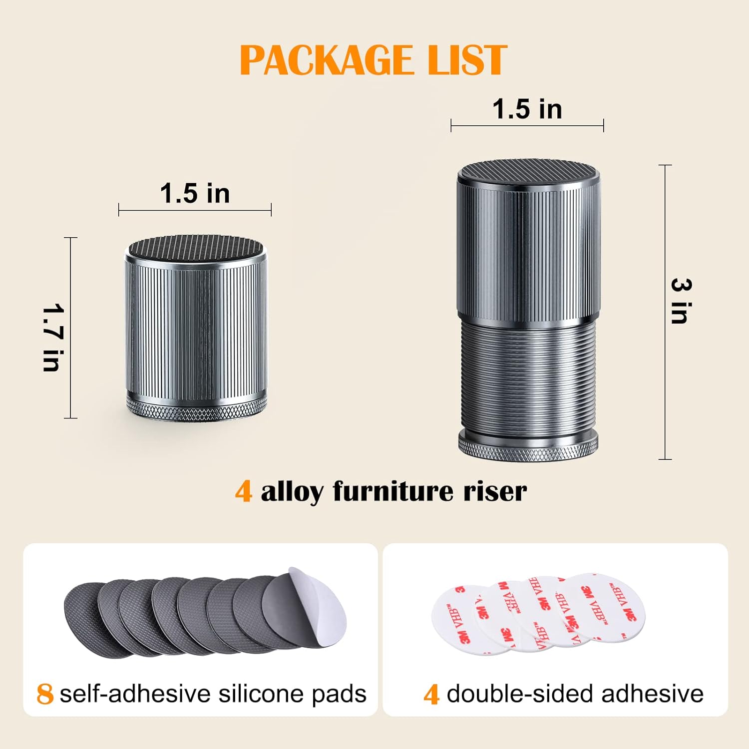 XuenairMetal Bed Risers 4 x 3 inch Adjustable Bed Risers for Sofa dresser Table TV Cabinet