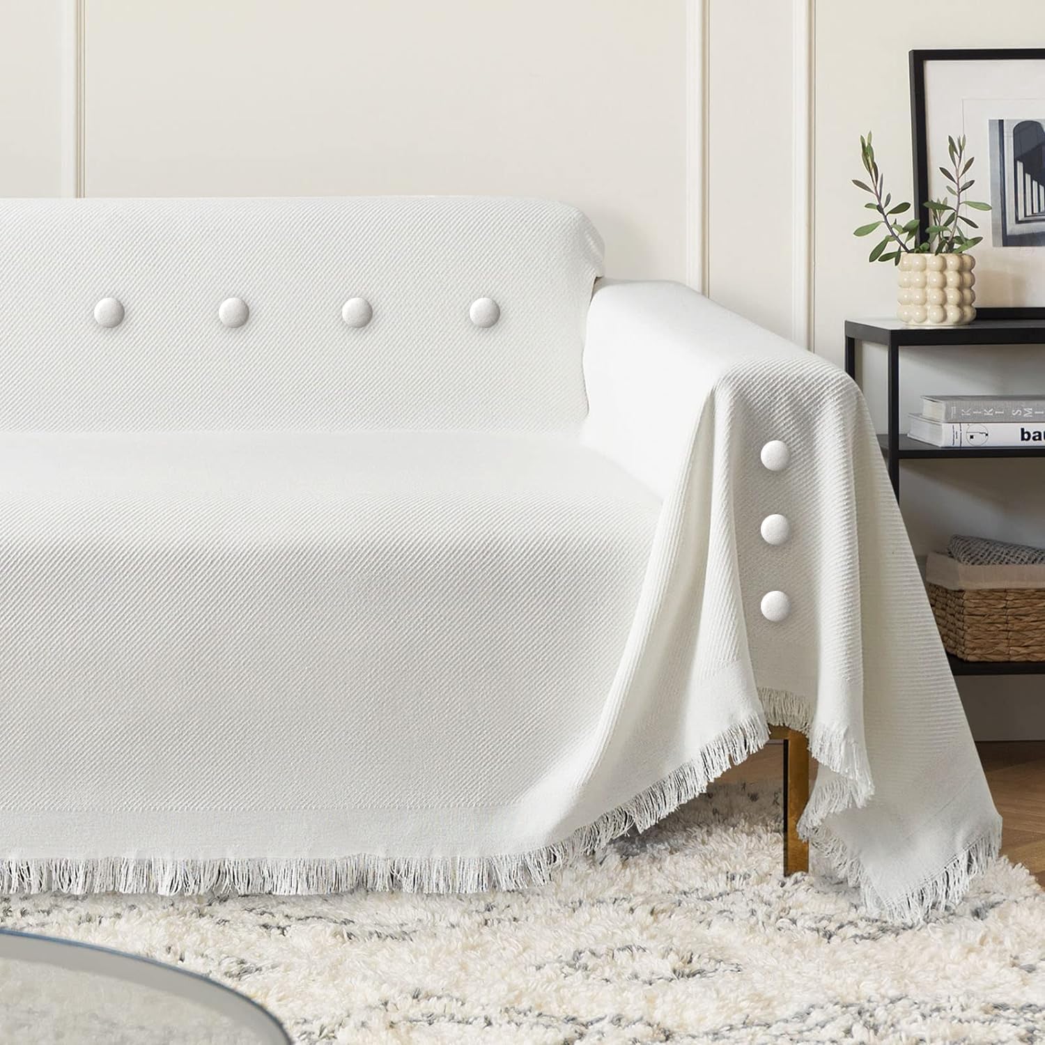 Flax Button Twist Pins for Bed Skirts Sofa Covers Upholstery Armchair Caddies Slipcovers - Rice White 12 Pack