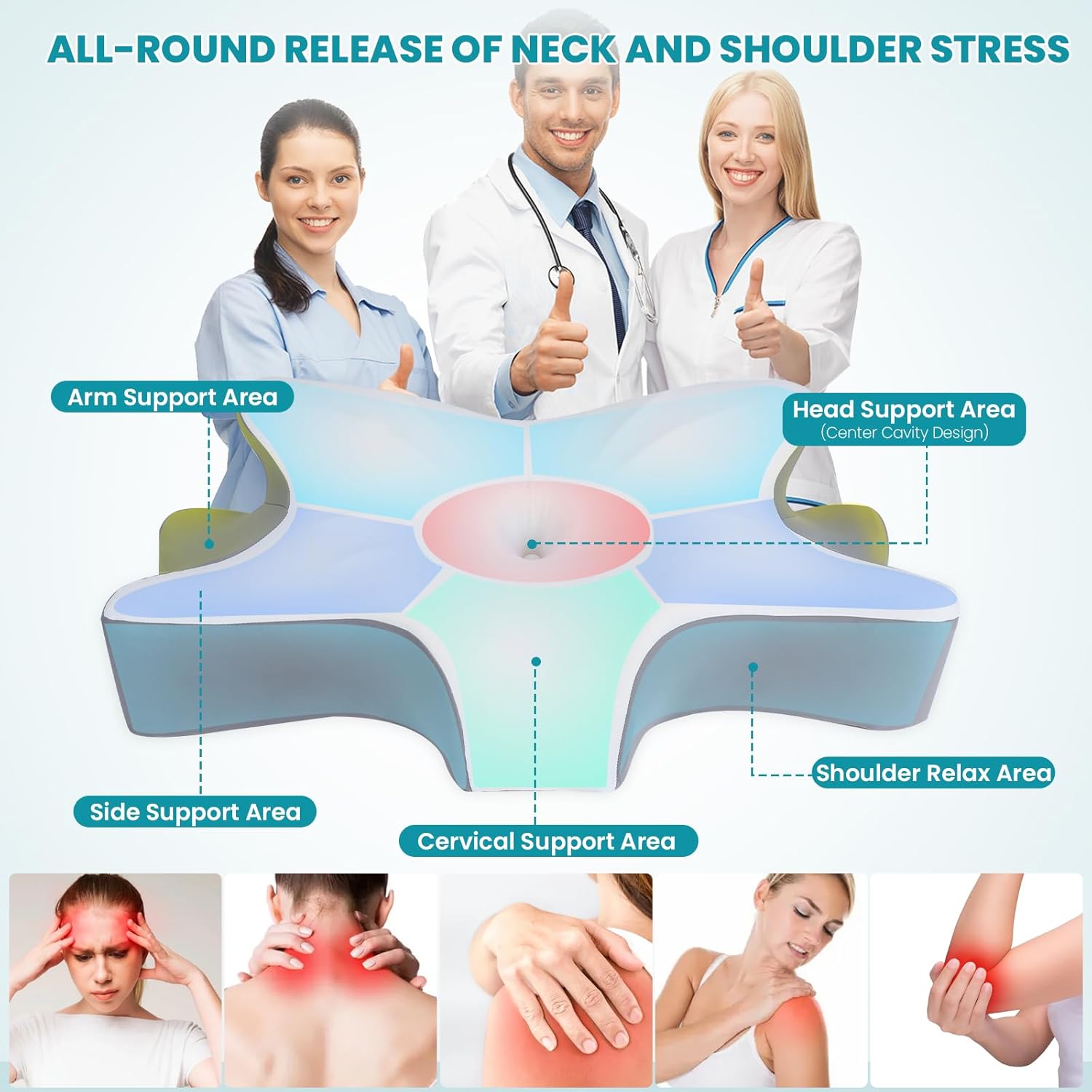 2Pack Adjustable Neck Pillows Memory Foam for Pain Relief Washable CertiPUR-US Certified