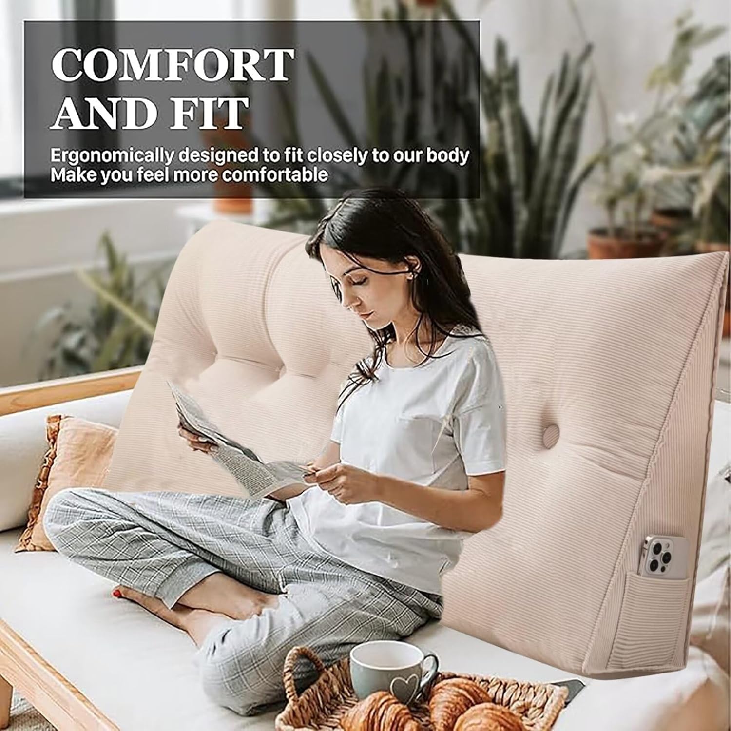 Escape any room comfort with TESICAs largest triangular headboard pillow for Queen Beds