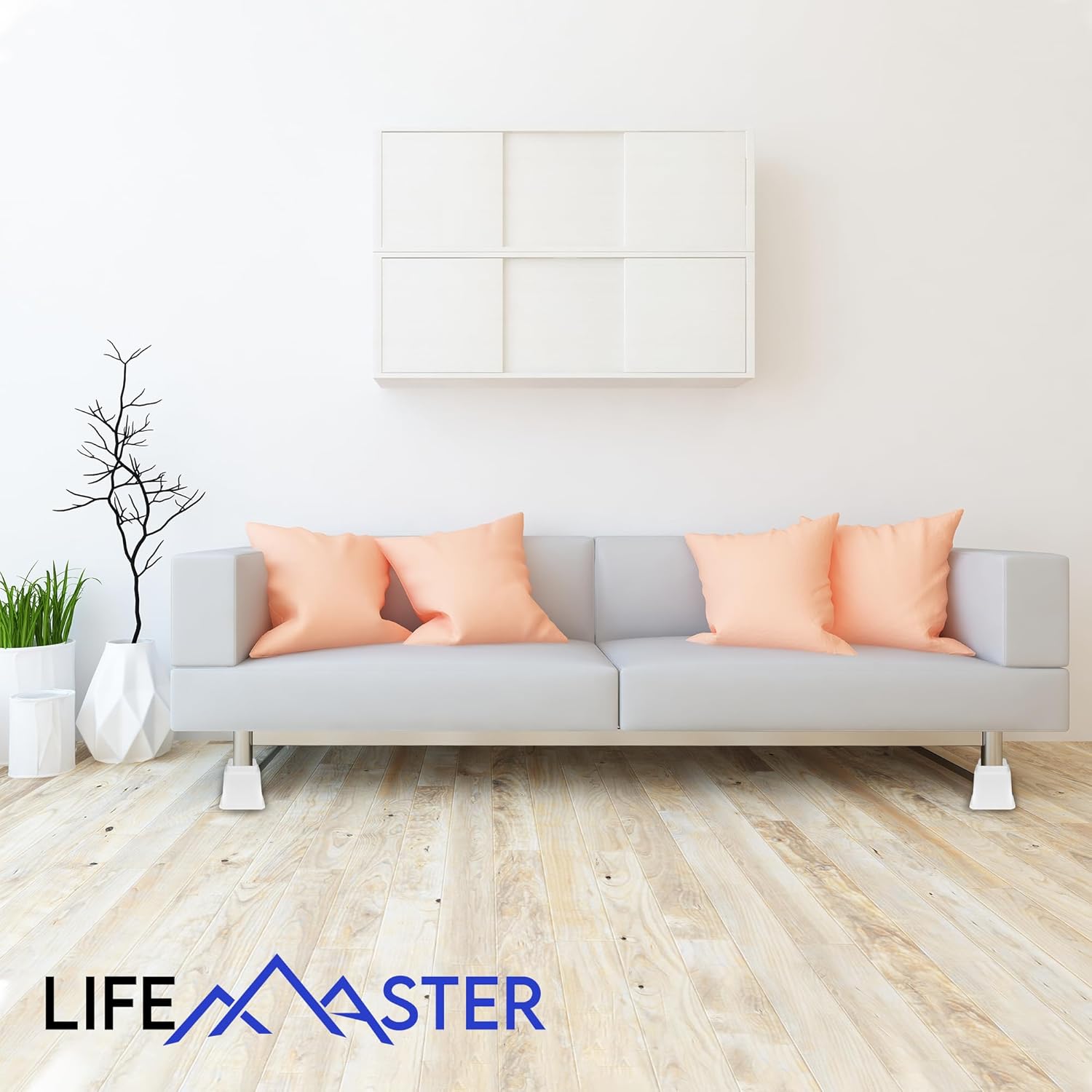 8pcs Bed Risers Set - 35 Inch Adjustable Heavy Duty Furniture Risers for Sofa Couch and Under Bed Storage White