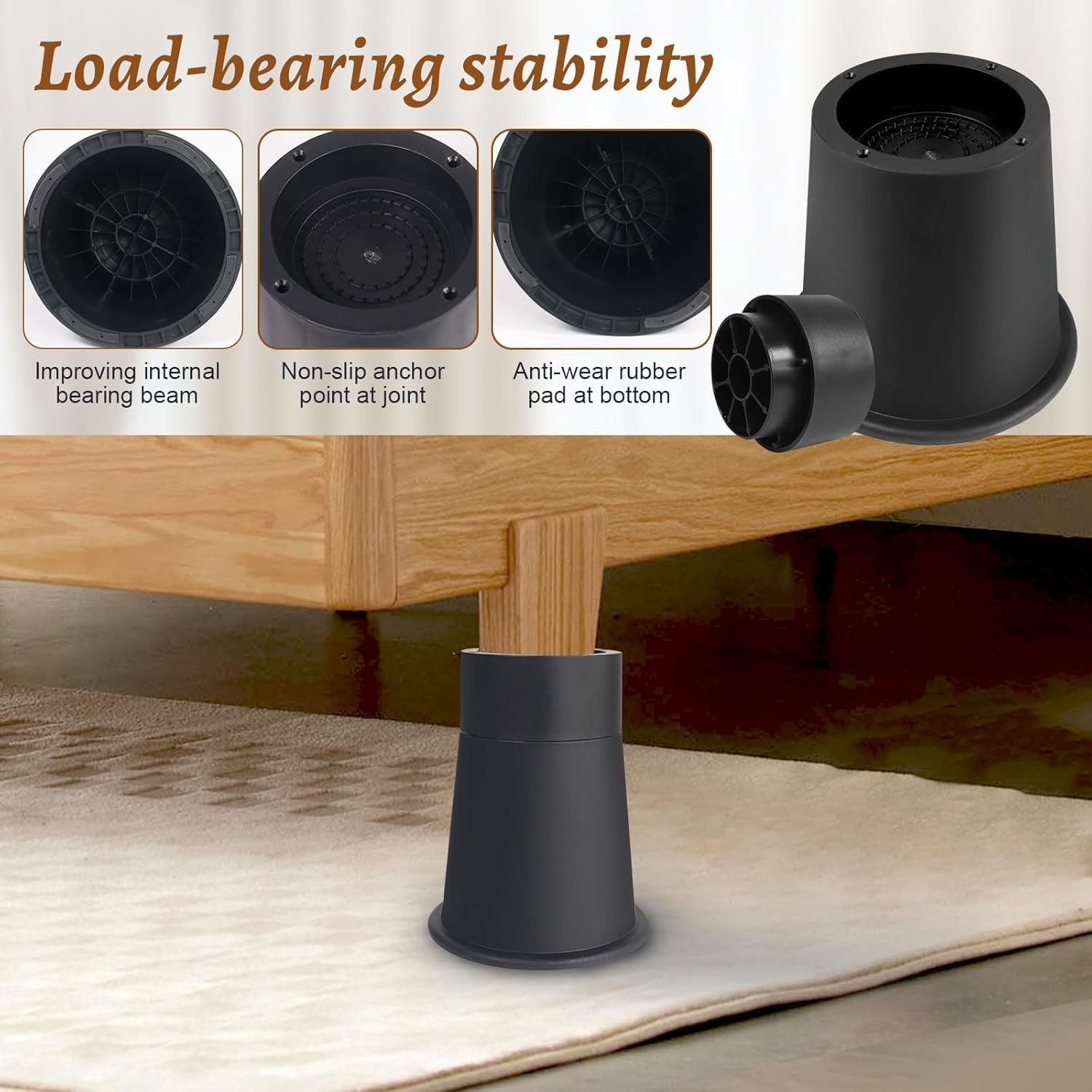 6-Inch Round Heavy Duty Bed Risers with Anti-Slip Shock Absorbing Design