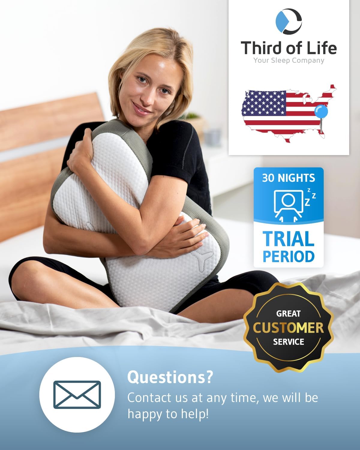 Memory Foam Travel Pillow with Activated Charcoal for Ergonomic Support and Stress Reduction by Third of Life