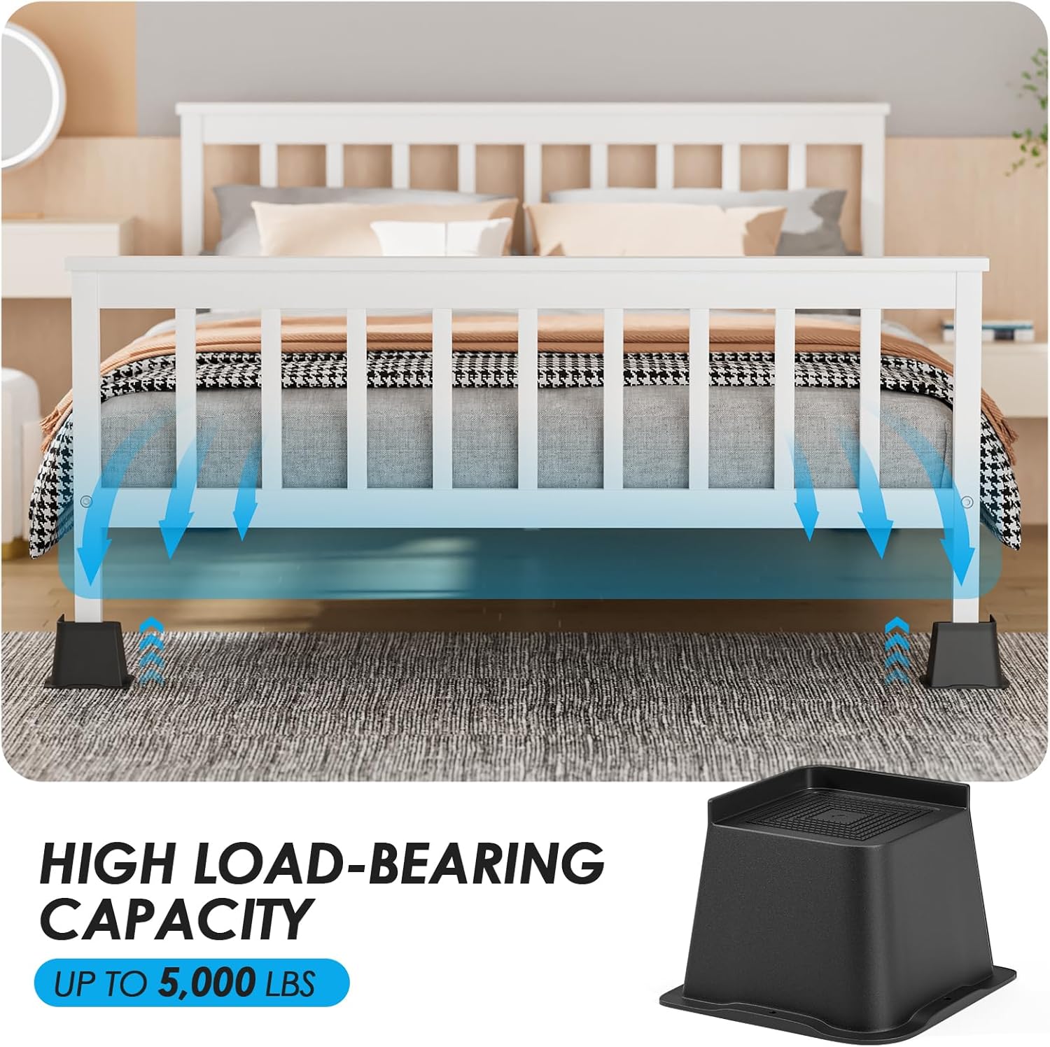 Premium 4-Inch PP Bed Risers - Heavy Duty and Slip-Resistant for Home and Office furniture