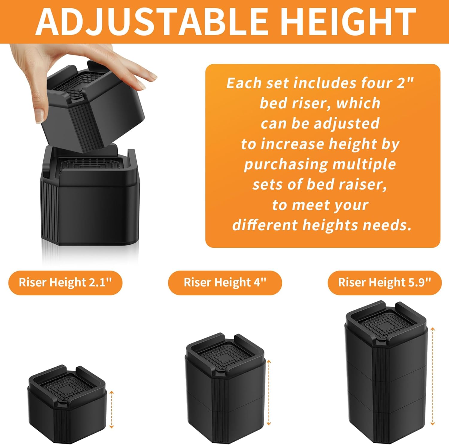 Enhance Your Space with MAYZOLOP Bed Risers 2-Inch 4-Pack Durable Heavy Duty and Perfect for Stacking Storage