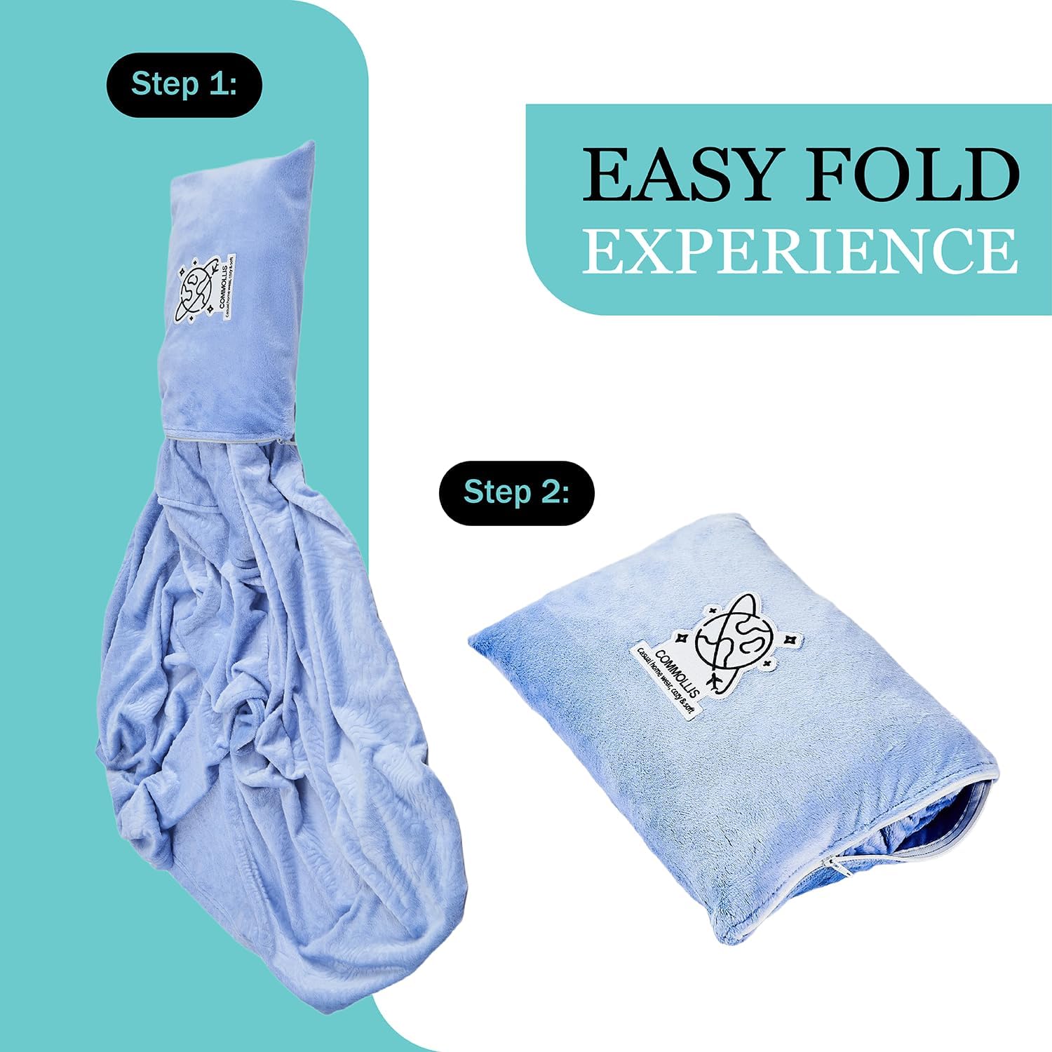 Commollis 2-in-1 Travel Blanket Pillow - Warm Sleep Solution for Flights Cars More