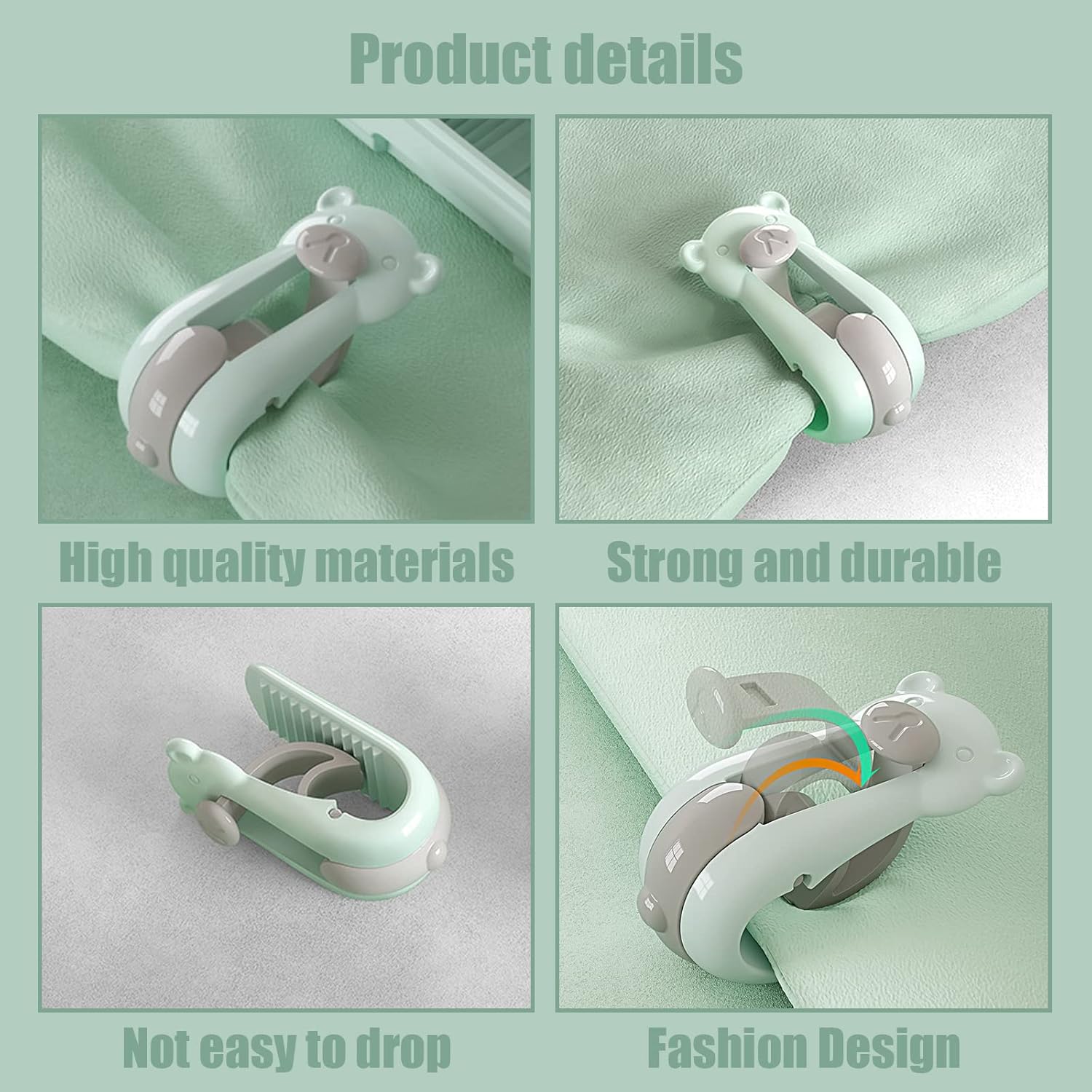 Suxgumoe Bear-shaped Duvet Cover Clips 6PCS Anti-Slip Quilt Fastener No Need for Pins Green