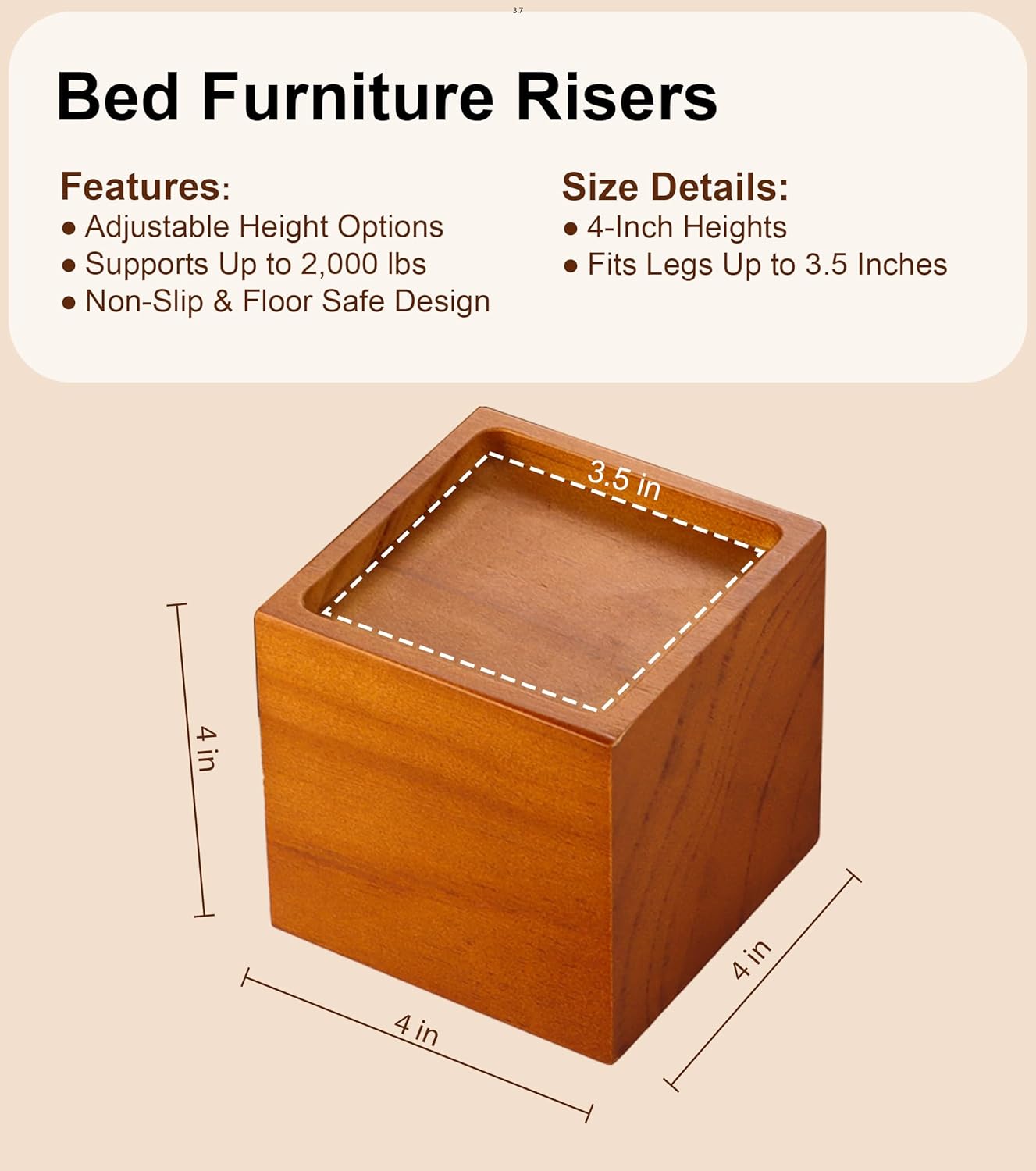 Lufia Bed RisersEnhance Your Bed with 4 Extra Height Solid Pine for Comfort Style Easy Setup