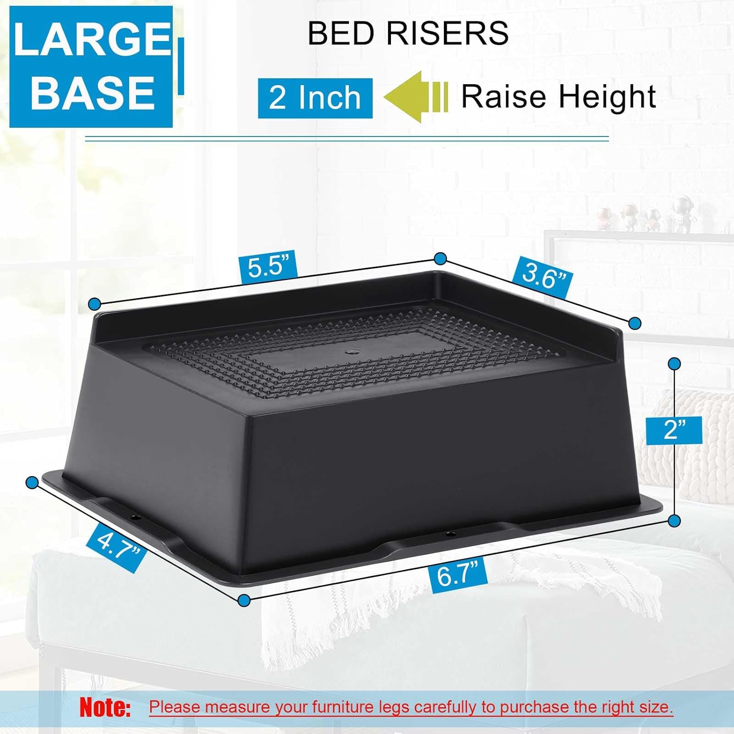 Sturdy 2-Inch Bed Risers for Sofa Chair Bed Heavy Duty at 6000 lbs