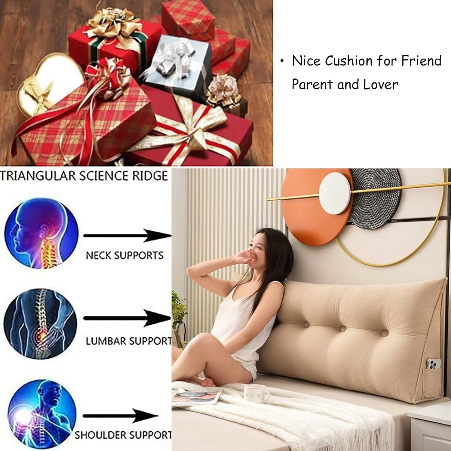 Escape any room comfort with TESICAs largest triangular headboard pillow for Queen Beds