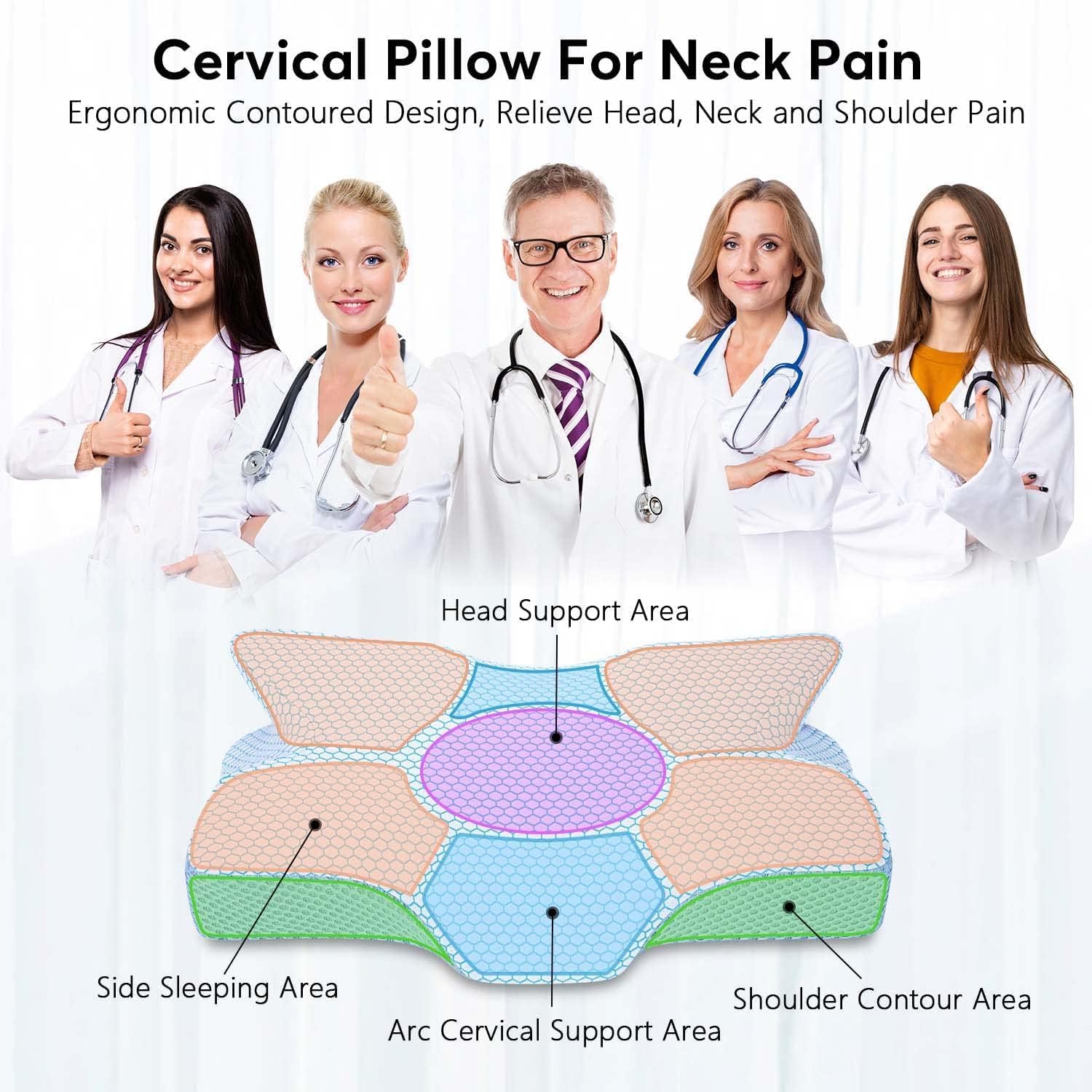 Anvo Cervical Neck Pillow for Pain Relief - Memory Foam Contour Support