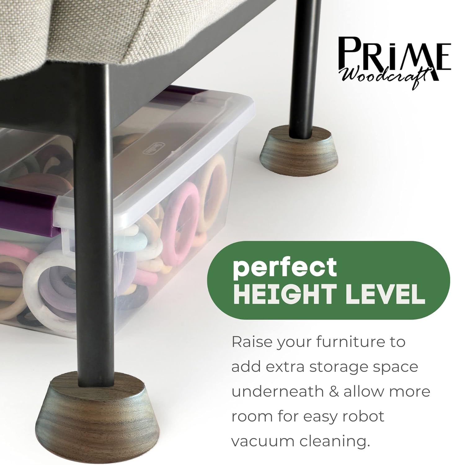 Premium Walnut Wood Furniture Risers - Extra 1 Inch Height Perfect for Cleaning Convenience