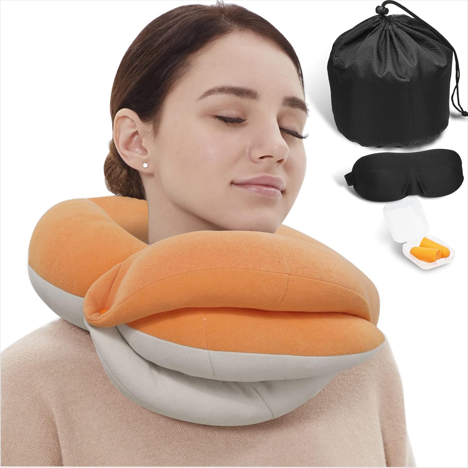 Travel Neck Pillow for Adults Ergonomic 360 Head Support Skin-Friendly Breathable