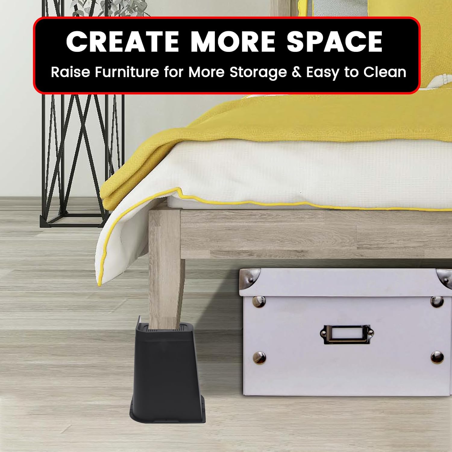 Industrial-Grade Bed Risers 8-Inch Rust-Proof for Sofa Table Chair Black 4-Pack