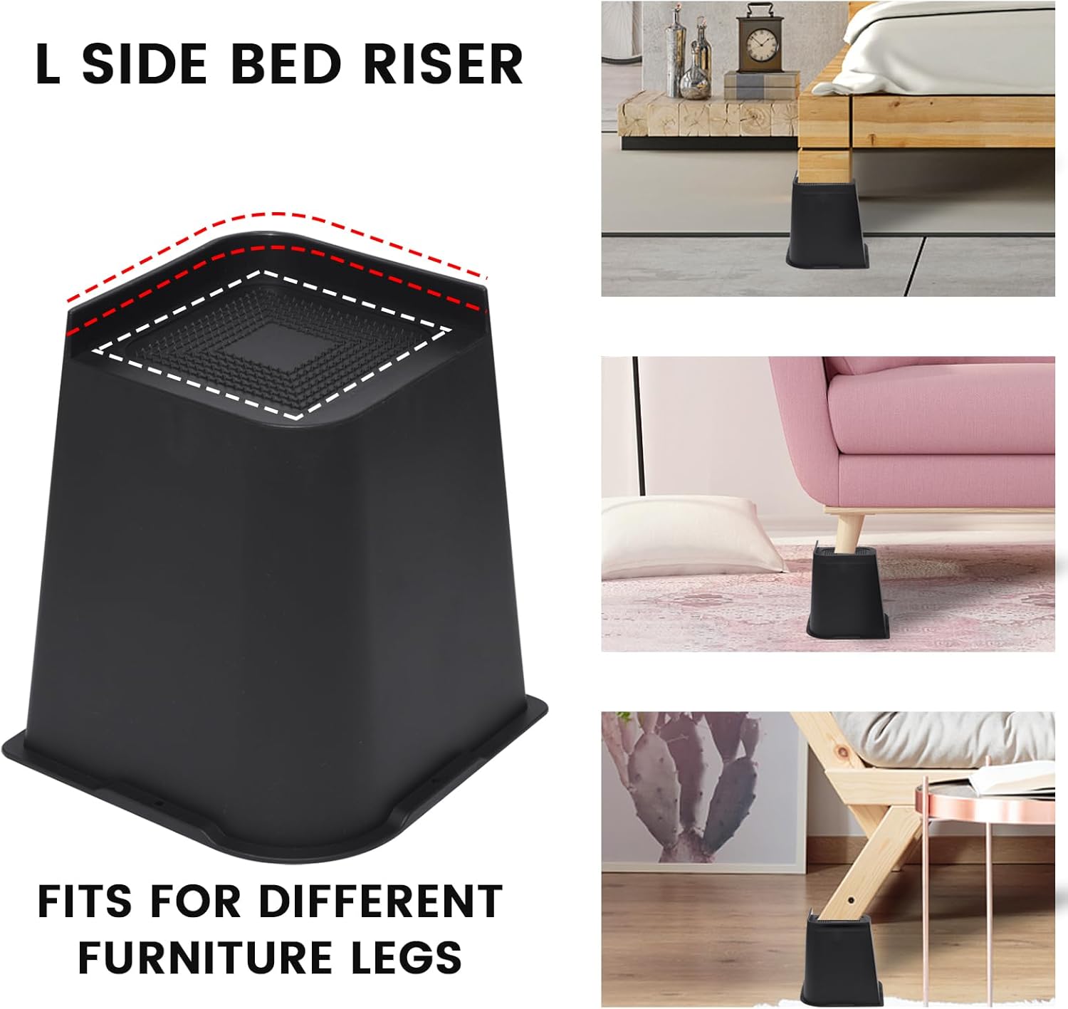 Industrial-Grade Bed Risers 8-Inch Rust-Proof for Sofa Table Chair Black 4-Pack