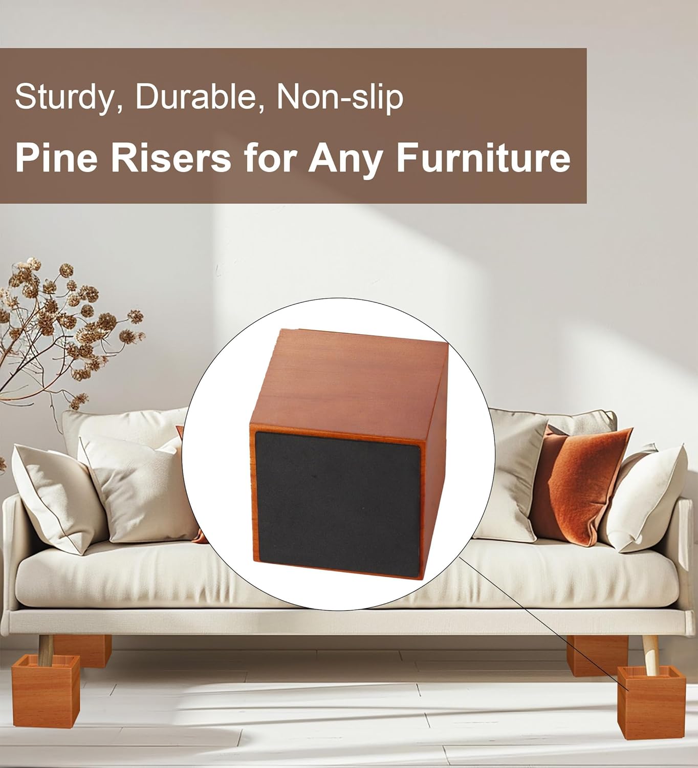 Lufia Bed RisersEnhance Your Bed with 4 Extra Height Solid Pine for Comfort Style Easy Setup