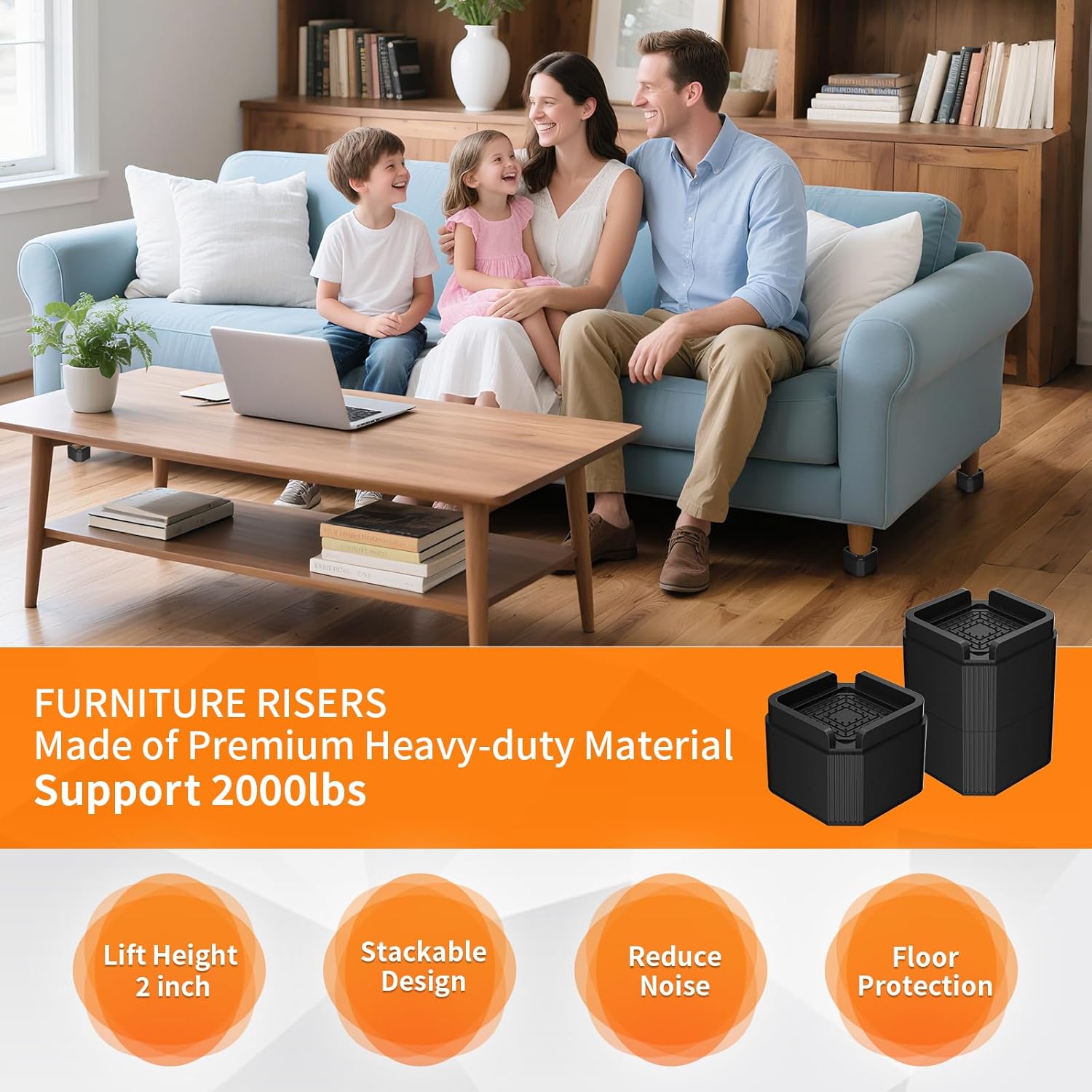 Sturdy 4-Piece Bed Risers 2 Inch Stackable Bed Risers for Sofa Desk More