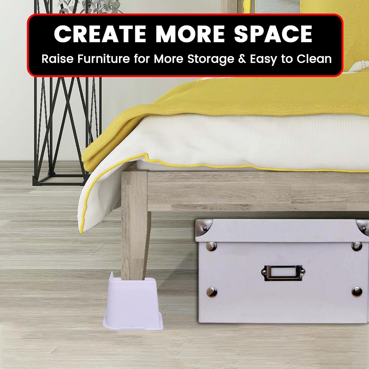 4 Inch Bed Risers 4 Pack White Heavy Duty Support Up to 6000 Lbs