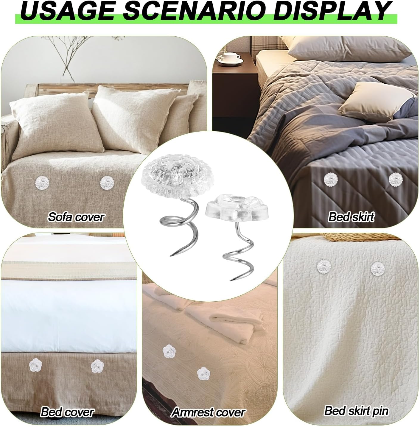 Gosknor 100-Piece Bed Skirt Pins with Unique Clear Heads for Slipcovers and Upholstery