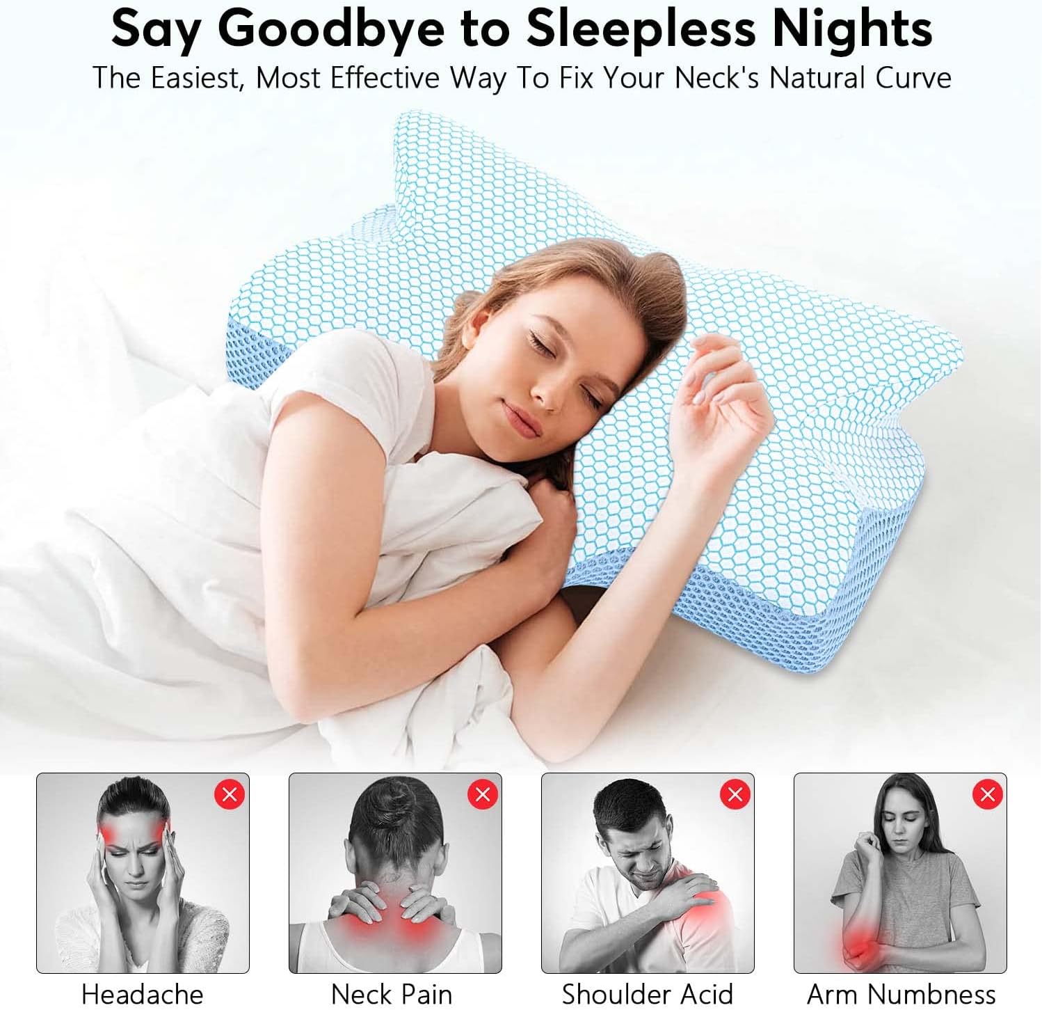 Anvo Cervical Neck Pillow for Pain Relief - Memory Foam Contour Support