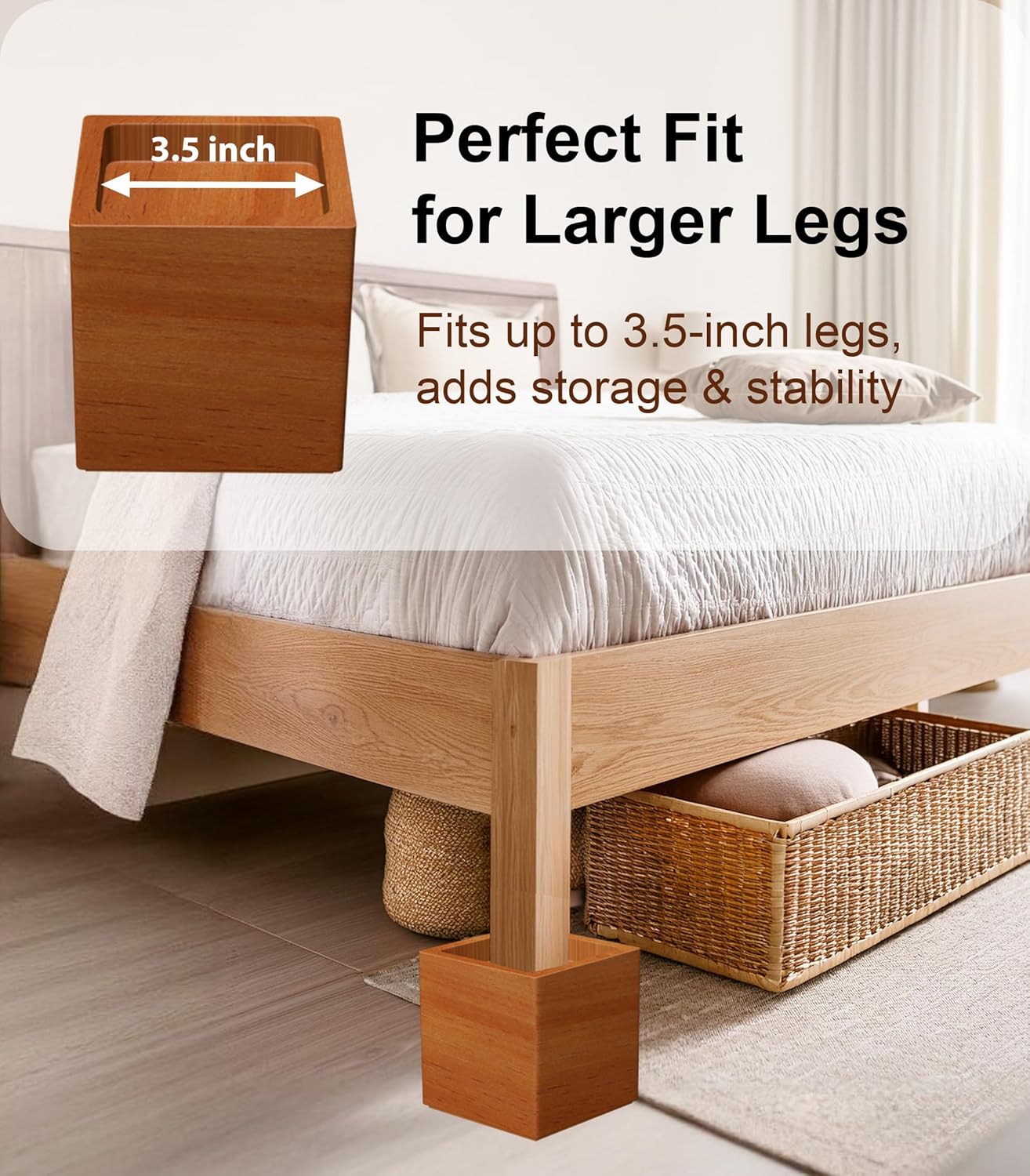 Lufia Bed RisersEnhance Your Bed with 4 Extra Height Solid Pine for Comfort Style Easy Setup