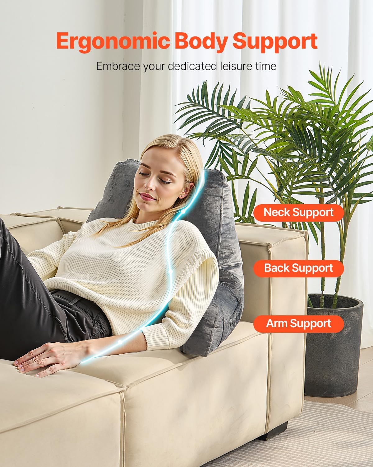 VEVOR Ergonomic Back Pillow for Reading and Gaming Standard Size Memory Foam Comfort Dual Zips