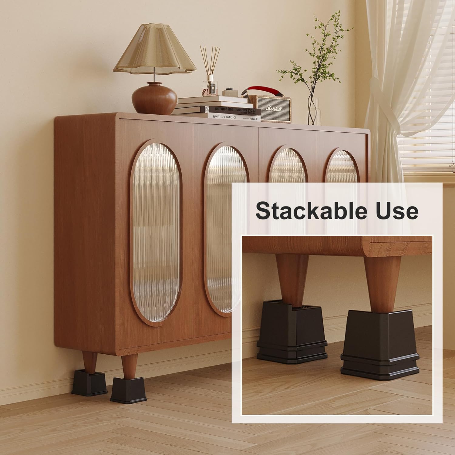 3-Inch Heavy Duty Bed Risers Set of 6 L-Shaped for Sofa Chair Desk Black Easy to Use Safe for Wood Floors
