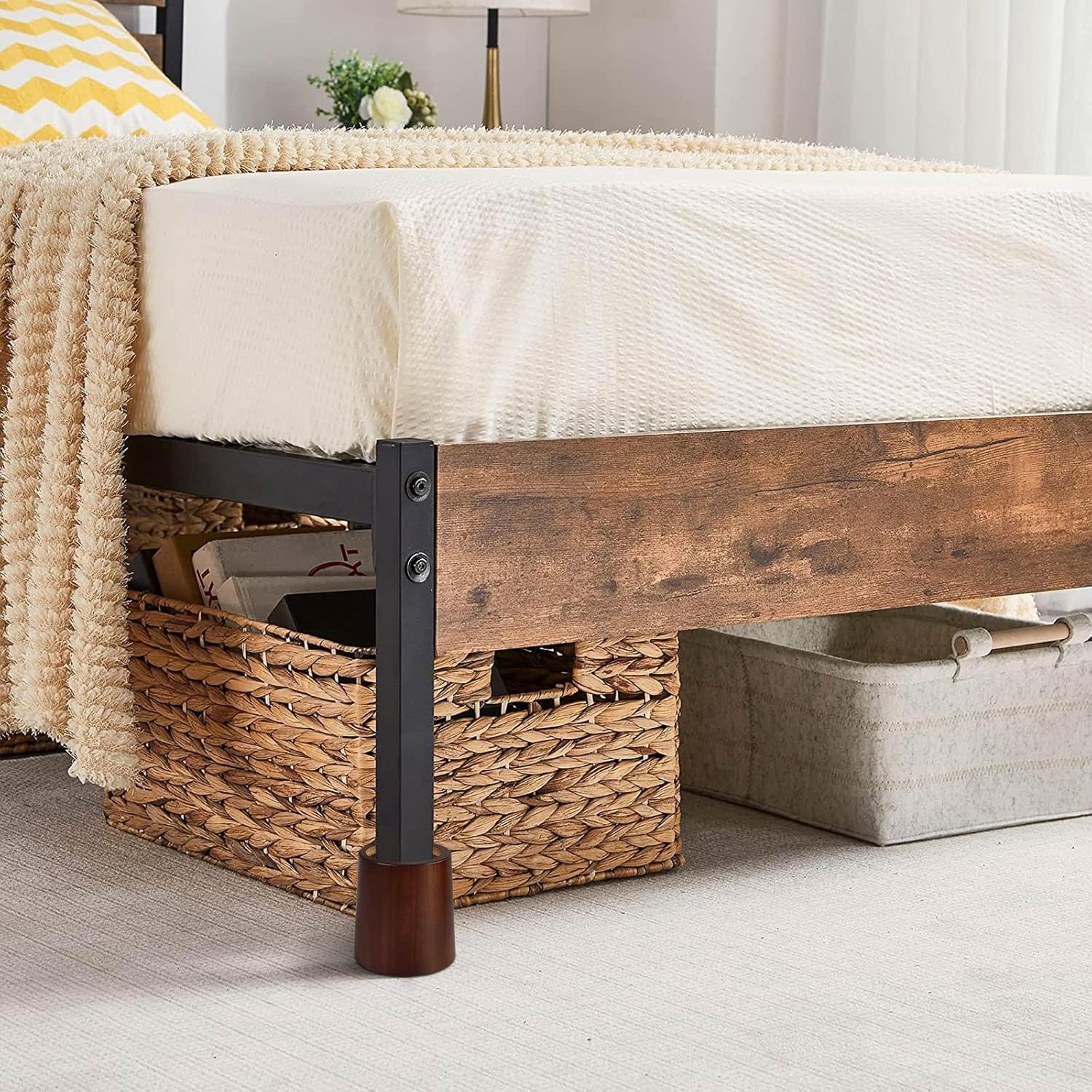 Elevate Your Space - Heavy Duty Office Bed Risers - 4-Inch Wooden Riser Modern Mid-century Style Prism Storage