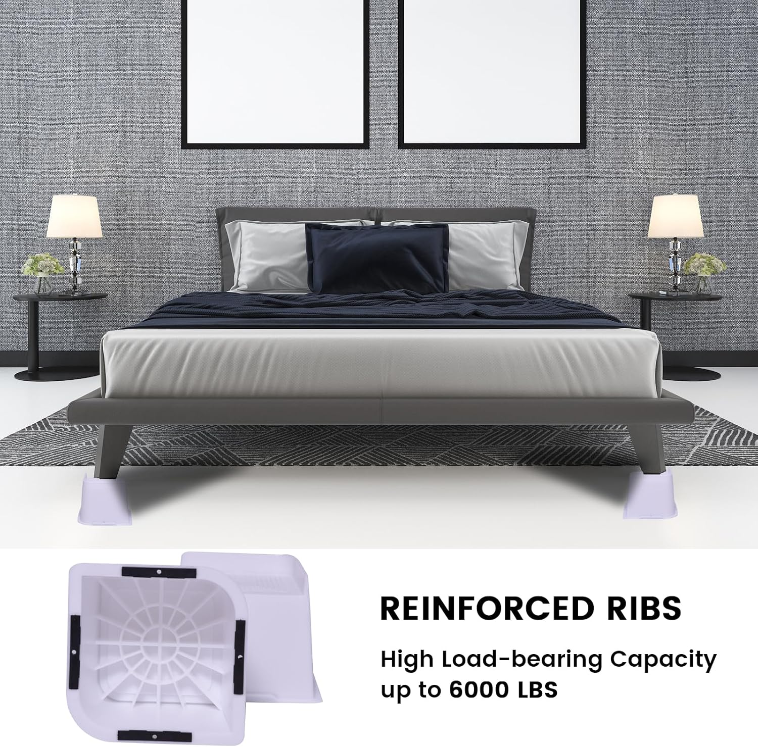 4 Inch Bed Risers 4 Pack White Heavy Duty Support Up to 6000 Lbs