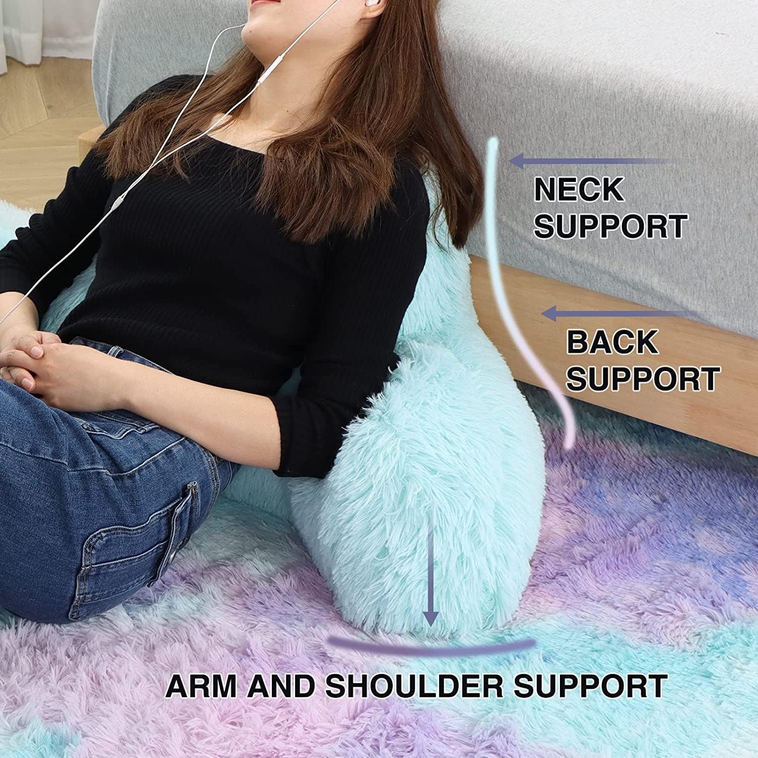 Comfortable Faux Fur Reading Pillow with Adjustable Support for Adults and Kids