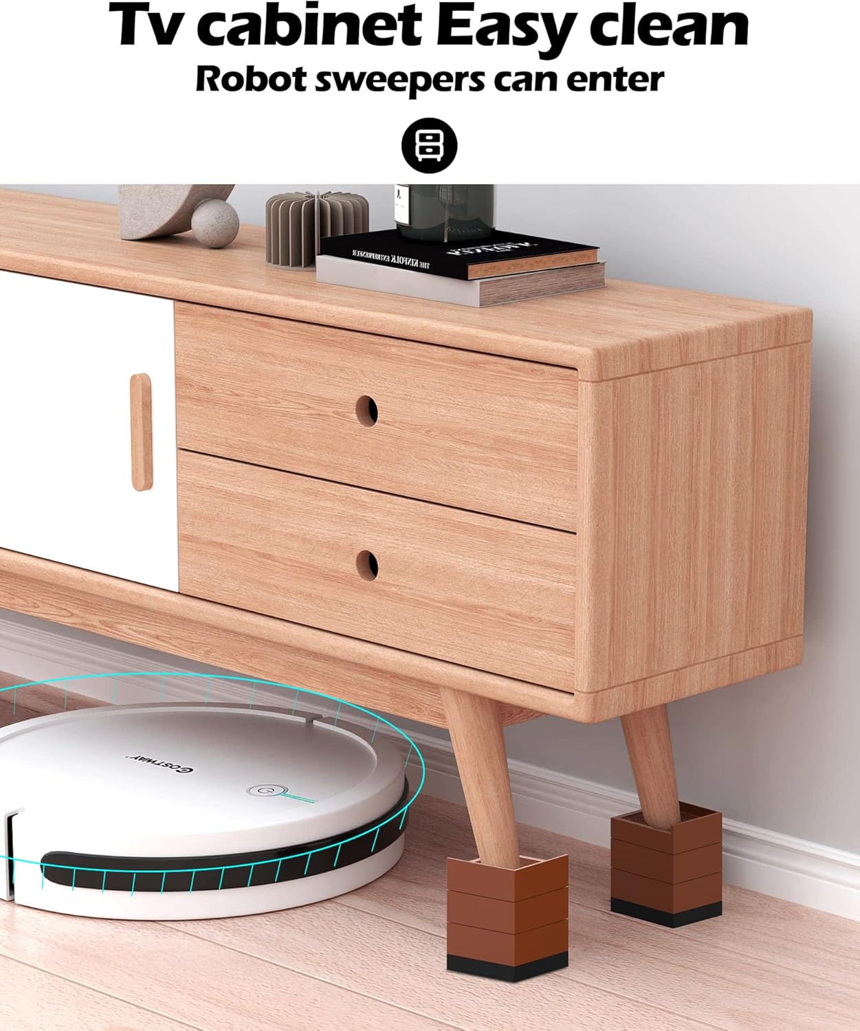 Premium Anti-Slip Bed Sofa Chair Desk riser Stands with 3 in TPU Pad - Heavy Duty 1300 lbs Support - x4 Set - Brown