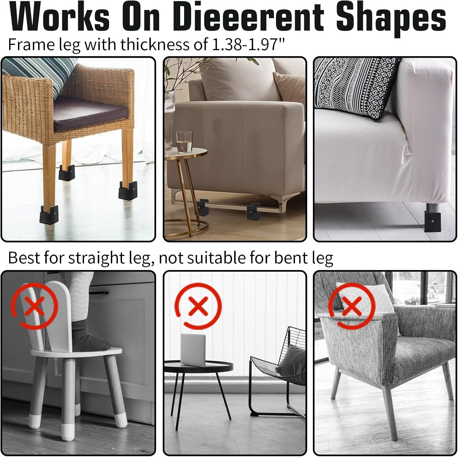 4 PCS 2 Inch Bed Risers Adjustable Furniture Risers Non-Slip Base 500Lbs Support Black