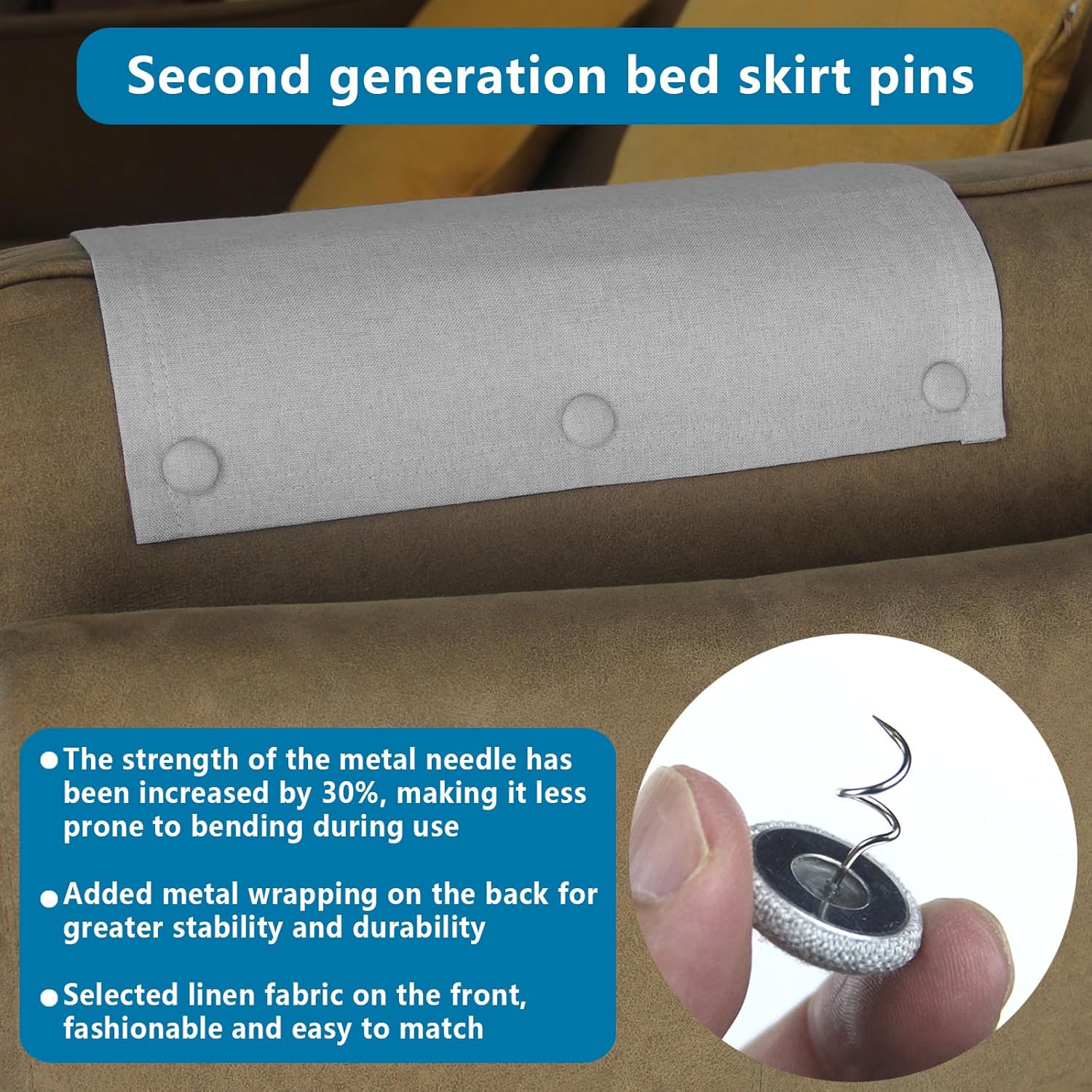 MAICOBI Flax Covered Button Twist Pins for Bed Skirts Sofa Upholstery 12 Pack