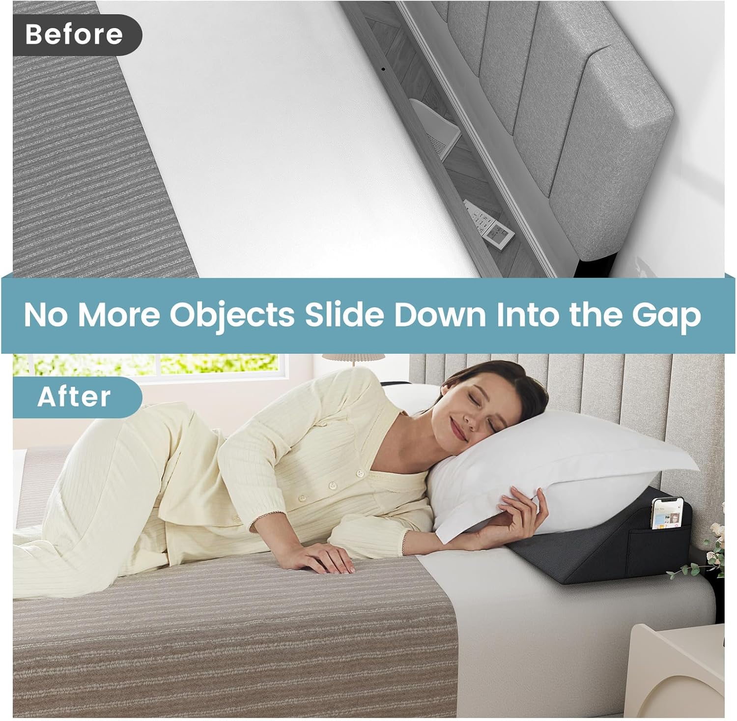 Giantex Full Size Bed Wedge Pillow for Gap Filler Headboard and Mattress Support Grey