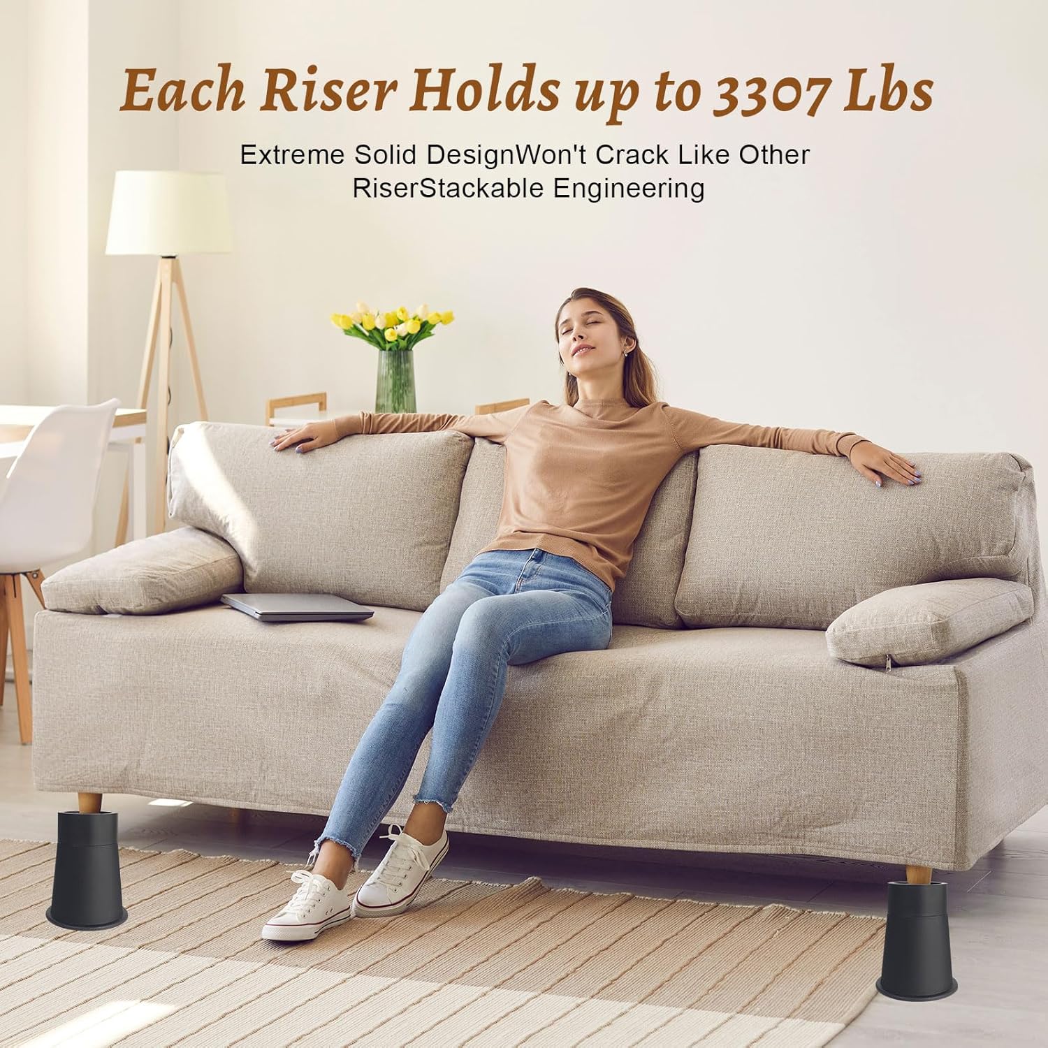 6-Inch Round Heavy Duty Bed Risers with Anti-Slip Shock Absorbing Design