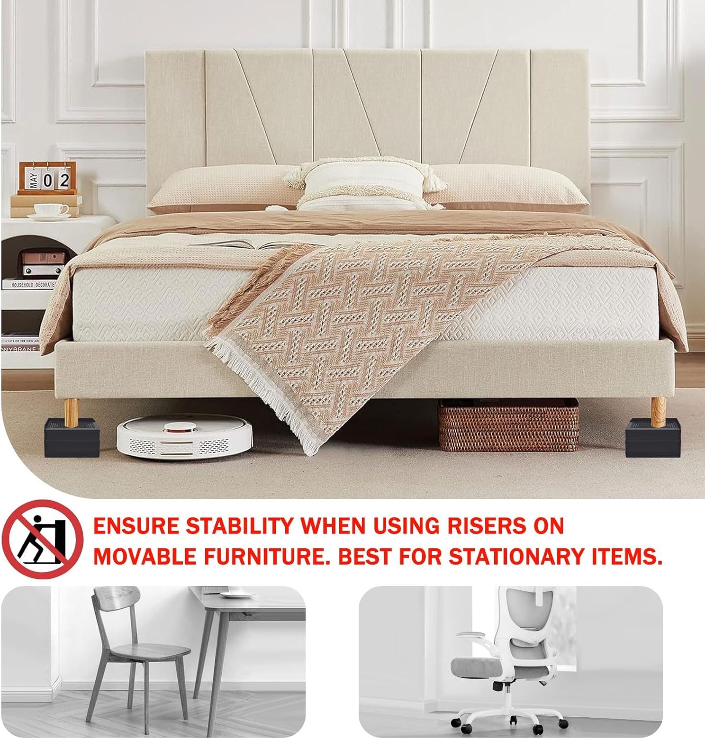 Sturdy Heavy Duty Bed Risers for Beds Sofas and Tables 4-Pack with Non-Slip Design