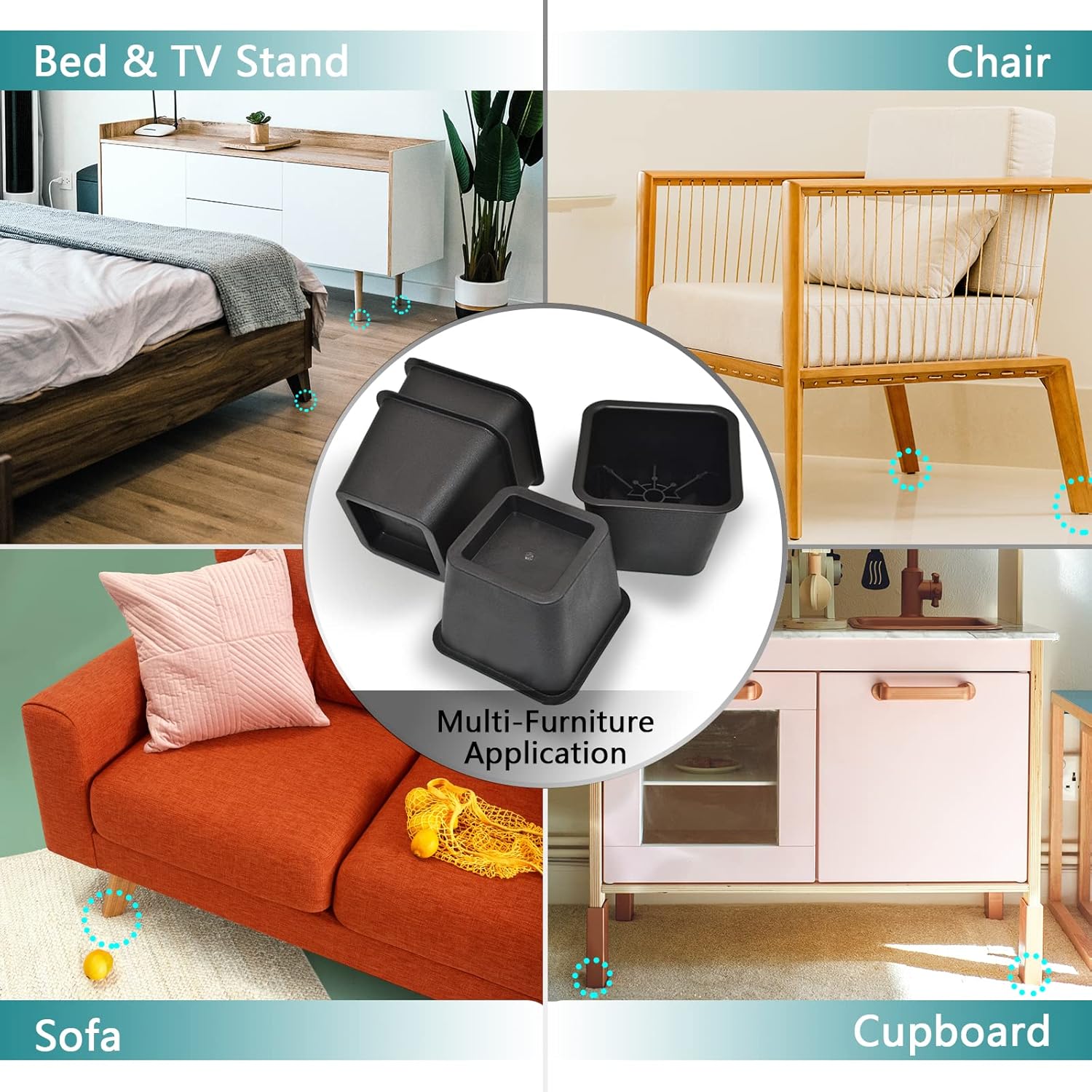 4-Piece Bed Riser Set - Heavy Duty Bed risers for Sofa Desk and Storage Space