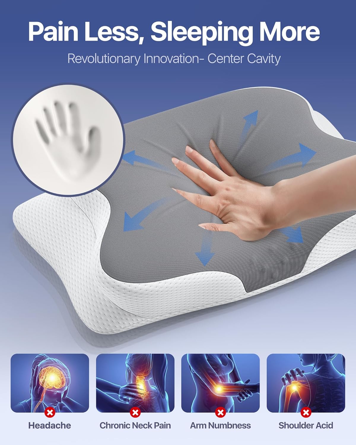 MOLSTE Cervical Pillow - Neck Pain Relief Cooling Case Orthopedic Support for Side Back Stomach Sleepers