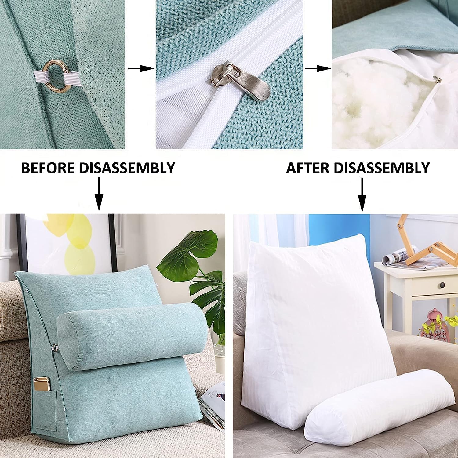 COZMAX Adjustable Triangular Bed Wedge Pillow Back Support Cushion with Removable Washable Cover