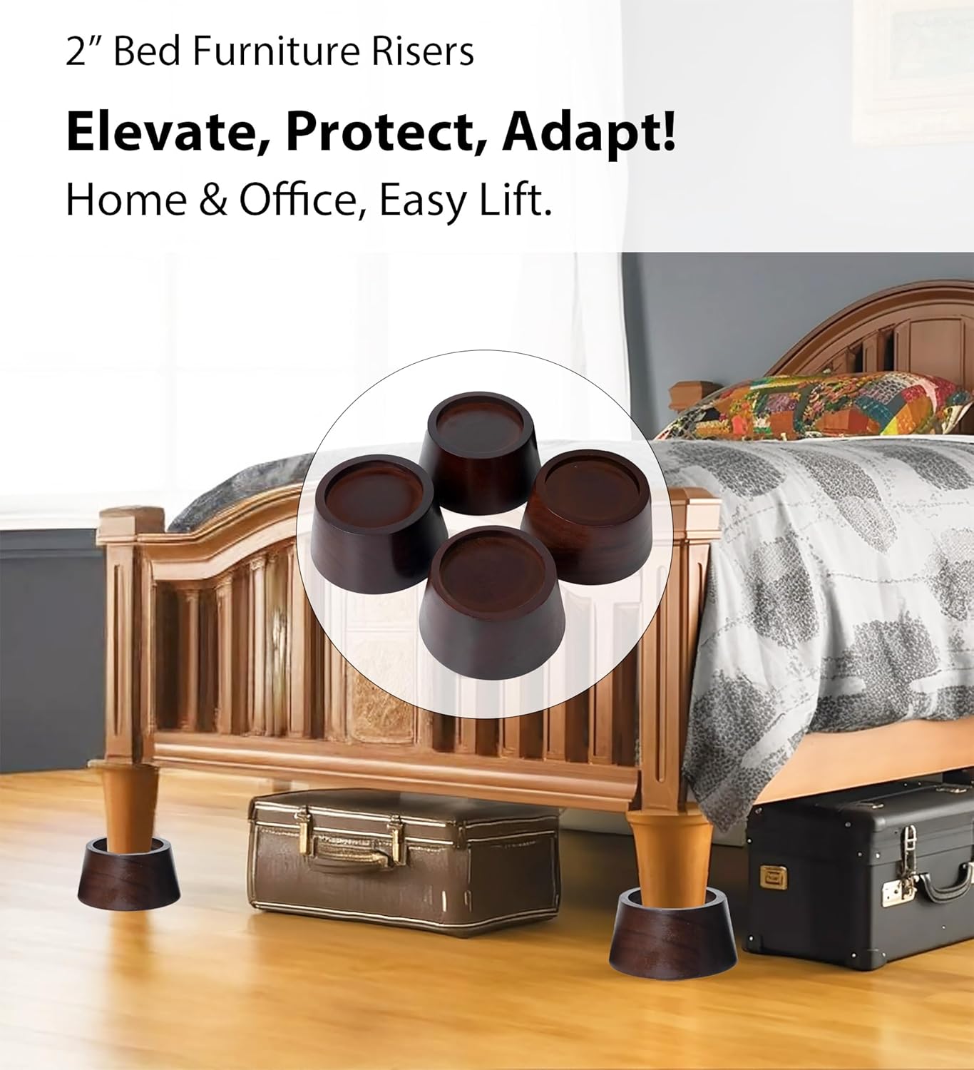 bed risers Premium Pine Wood Support 2 Inch Lift Heavy-Duty Dark Brown