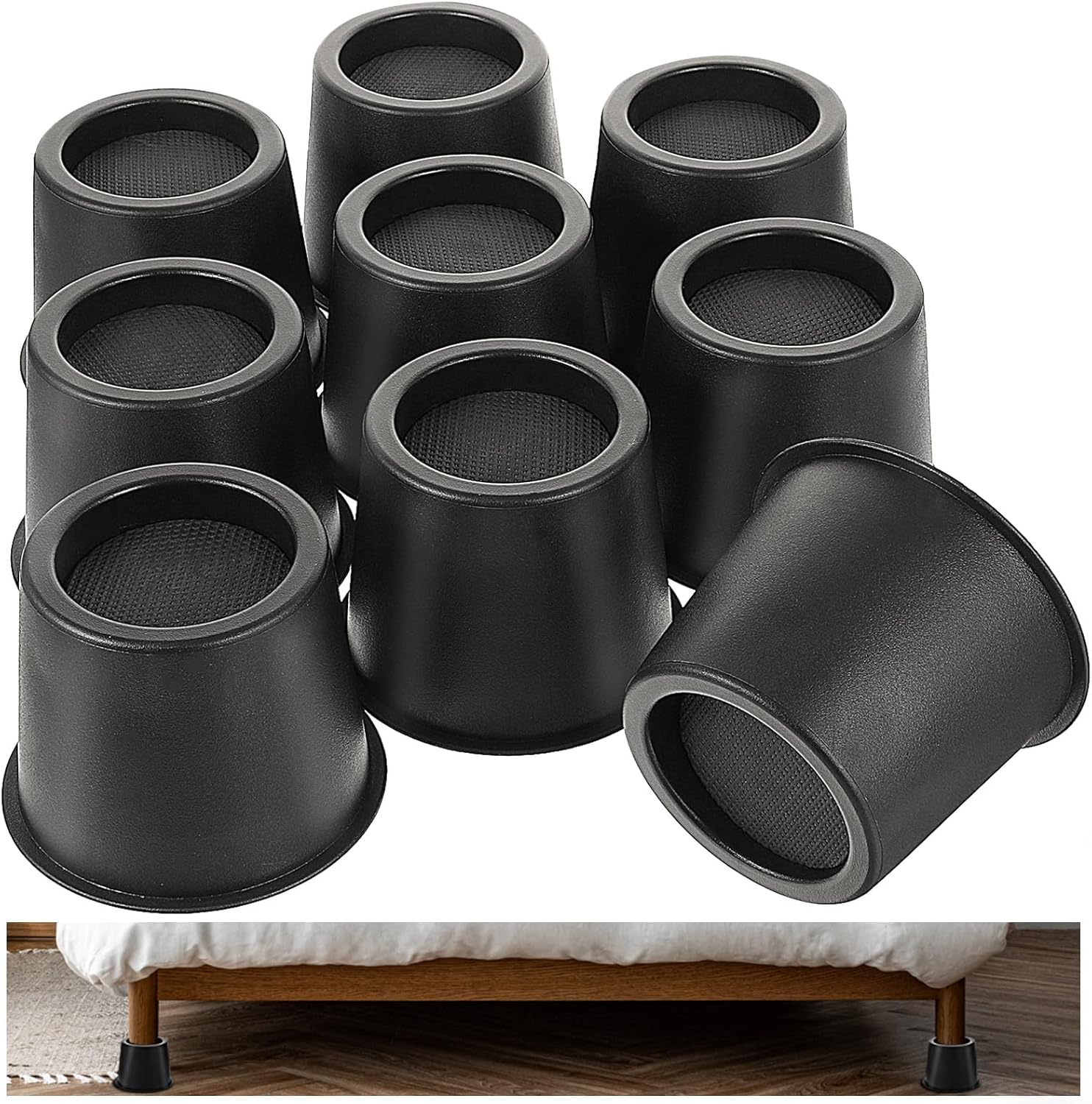 Powerful Bed Riser - 9-Piece Heavy Duty 4-Inch Round Bed Risers with Non-Slip Foam Pads for Chairs Sofas Tables Beds