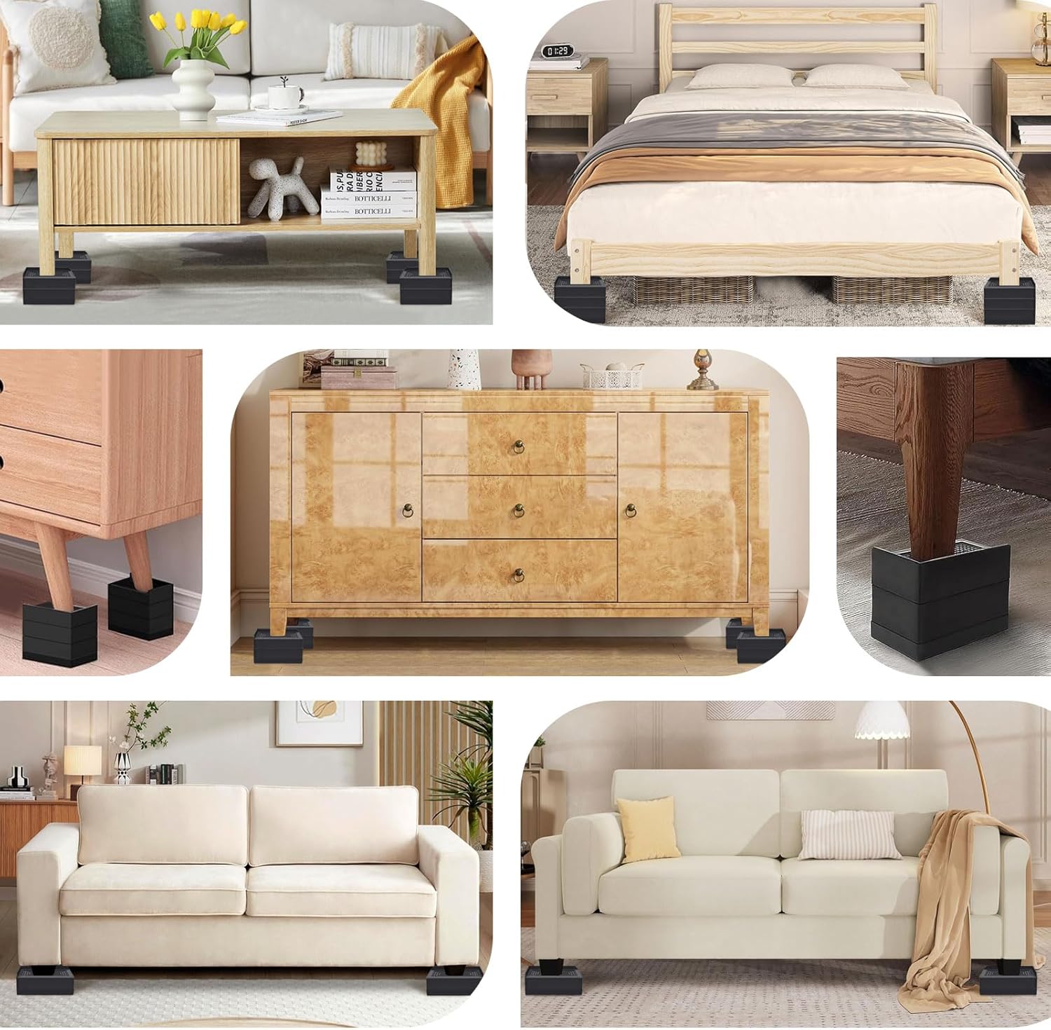 Sturdy Heavy Duty Bed Risers for Beds Sofas and Tables 4-Pack with Non-Slip Design