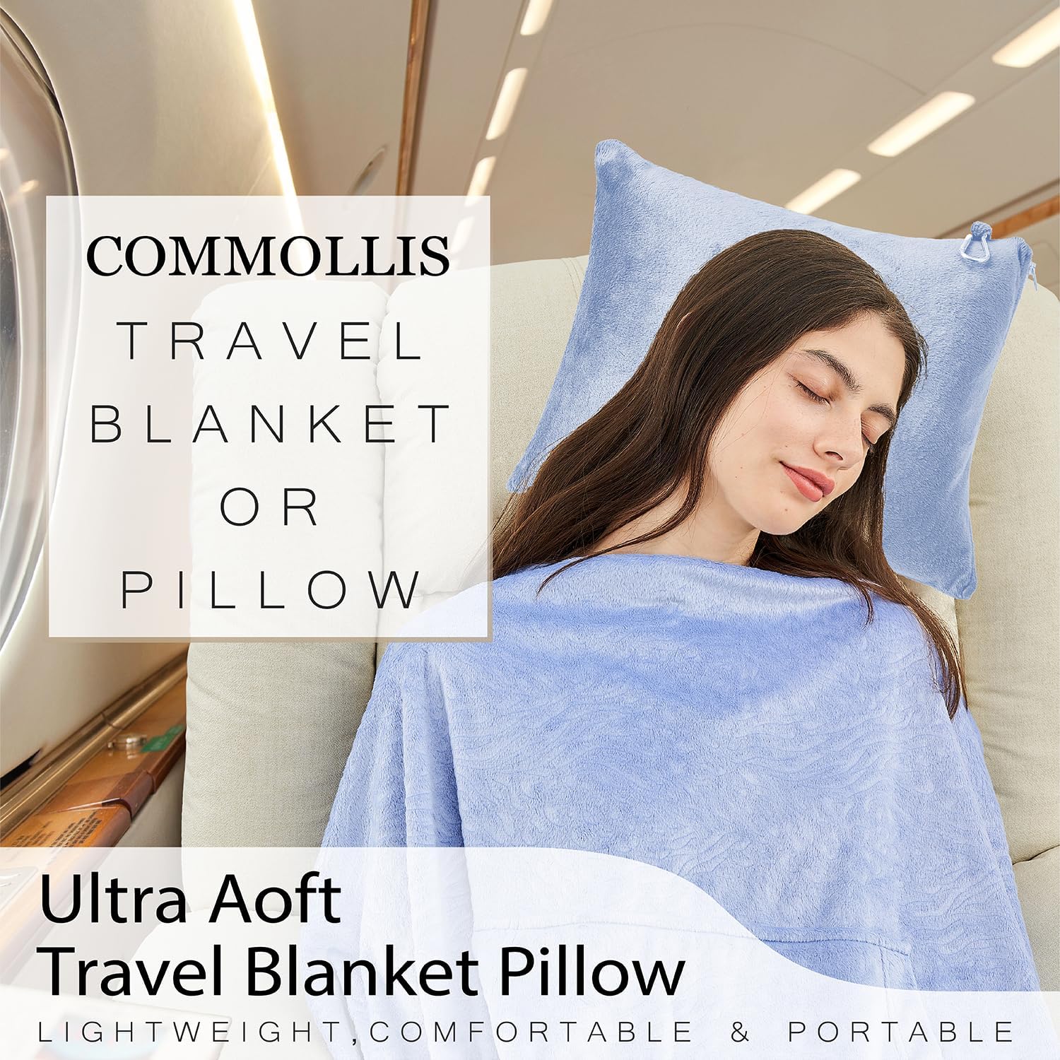 Commollis 2-in-1 Travel Blanket Pillow - Warm Sleep Solution for Flights Cars More