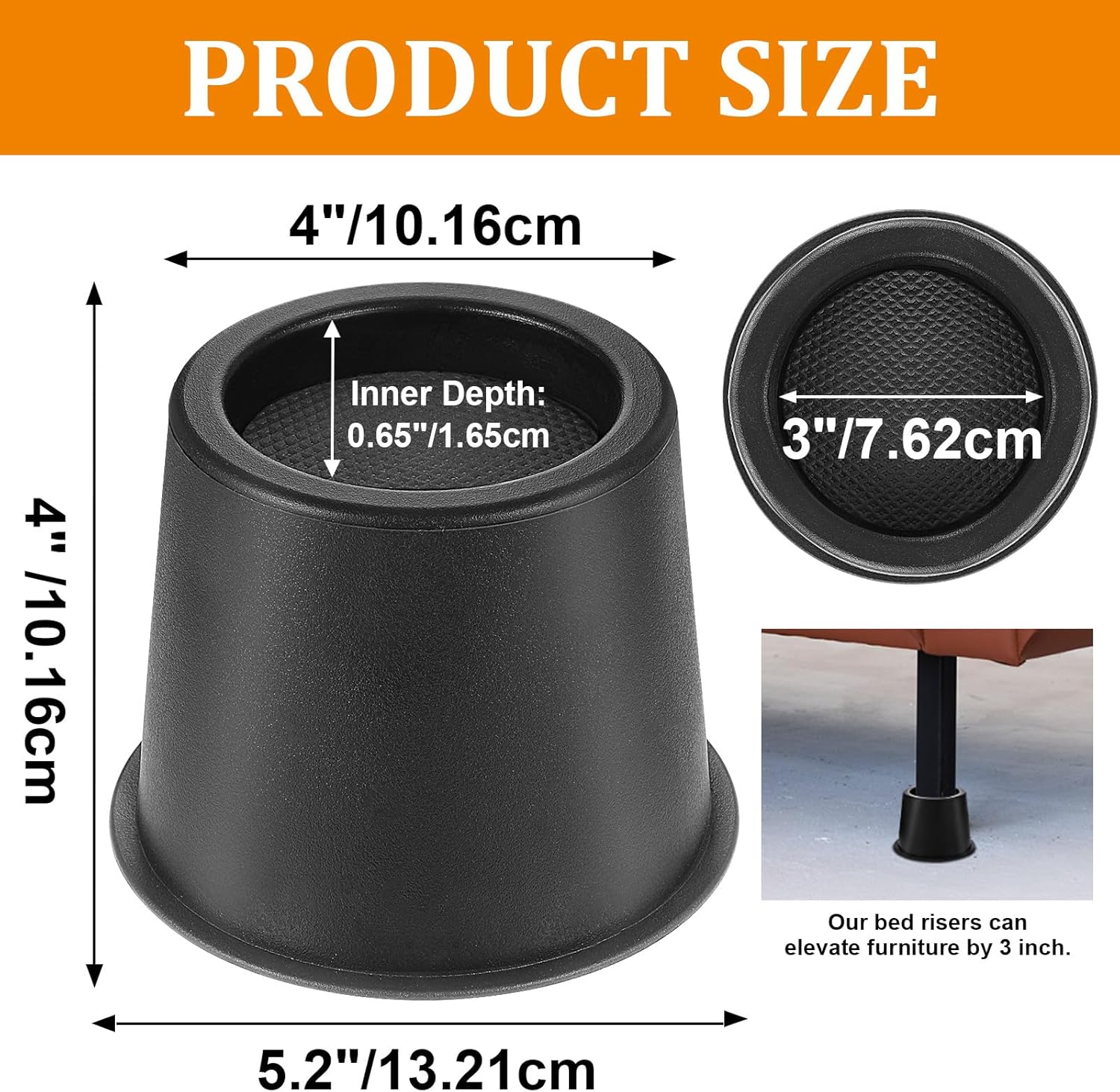 Powerful Bed Riser - 9-Piece Heavy Duty 4-Inch Round Bed Risers with Non-Slip Foam Pads for Chairs Sofas Tables Beds