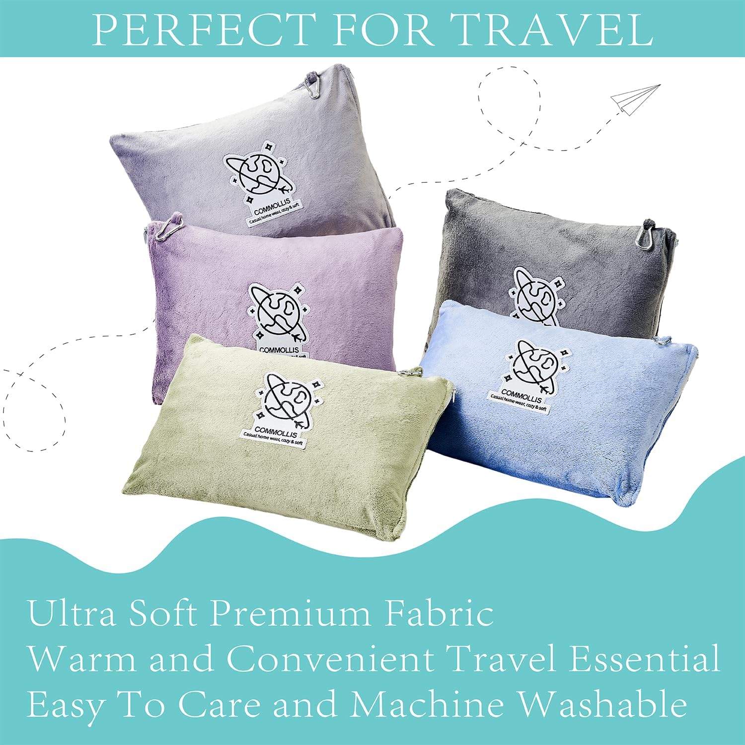 Commollis 2-in-1 Travel Blanket Pillow - Warm Sleep Solution for Flights Cars More