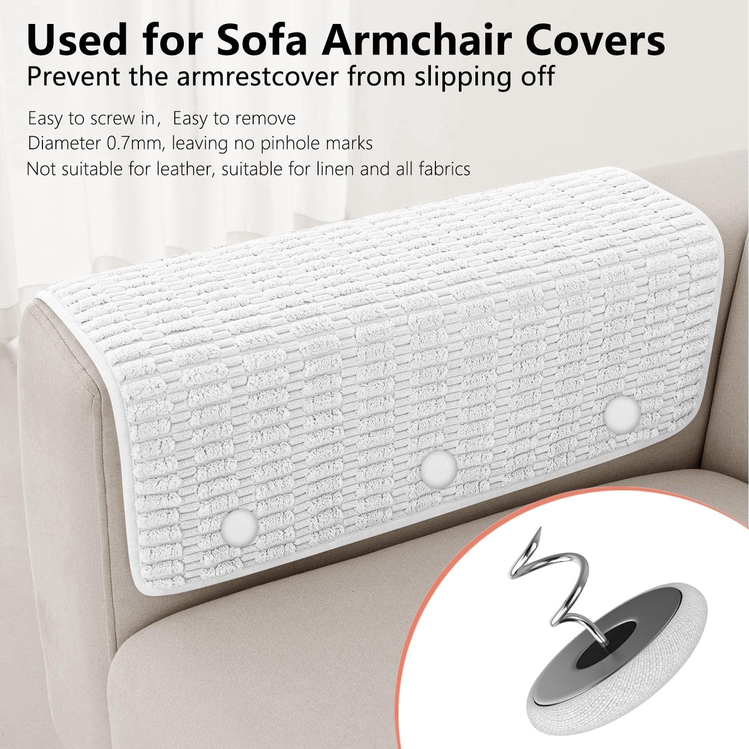 AHAILUOO 12 Colors 100 Fabric Covered Button Twist Pins for Sofa Upholstery and Bed Skirts - Rice White