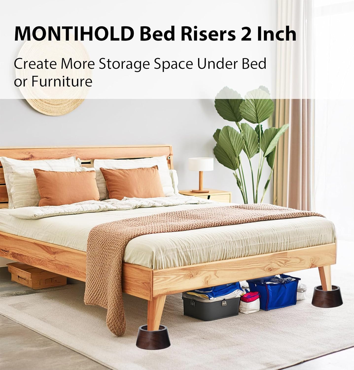 bed risers Premium Pine Wood Support 2 Inch Lift Heavy-Duty Dark Brown